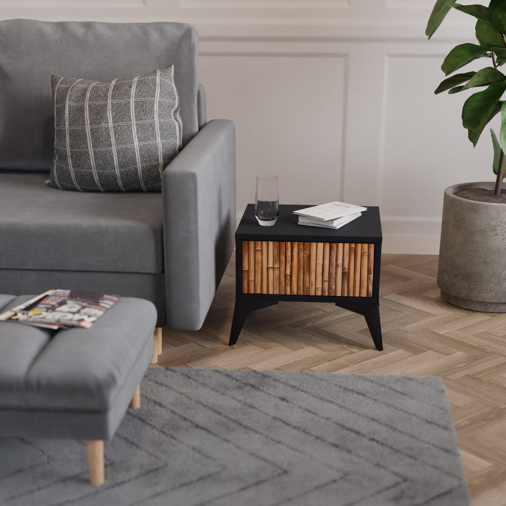 NATURAL WOOD Mesa de Cabeceira em Acabamento Preto