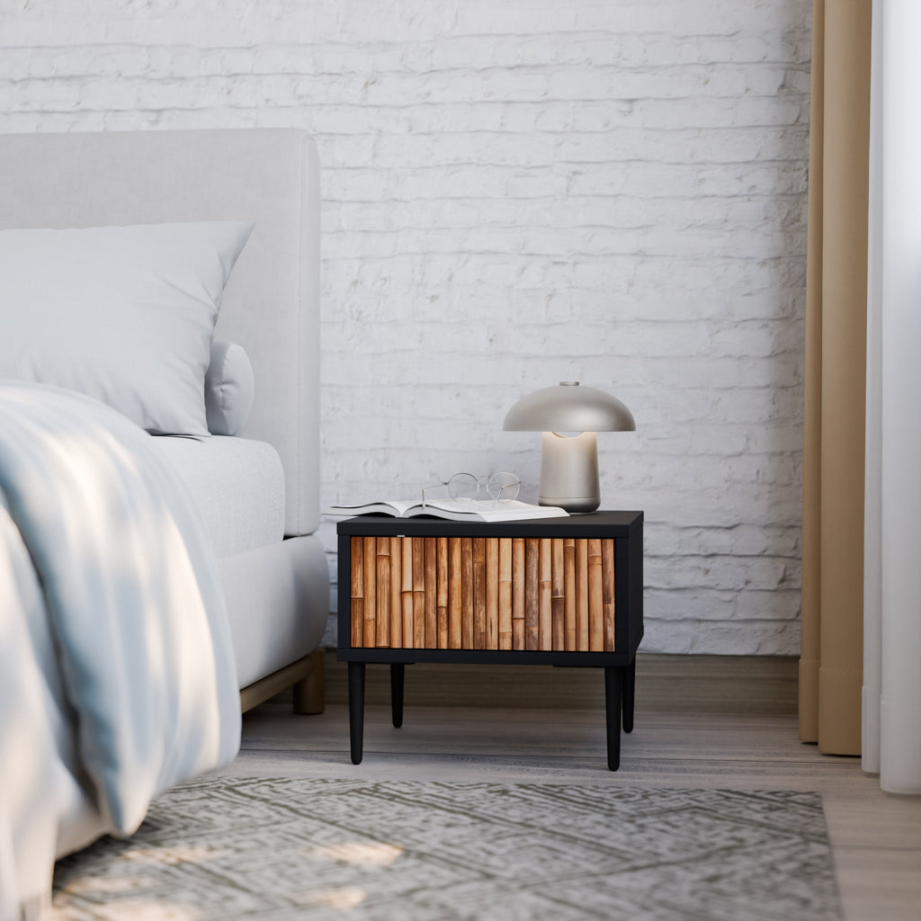 NATURAL WOOD Mesa de Cabeceira em Acabamento Preto