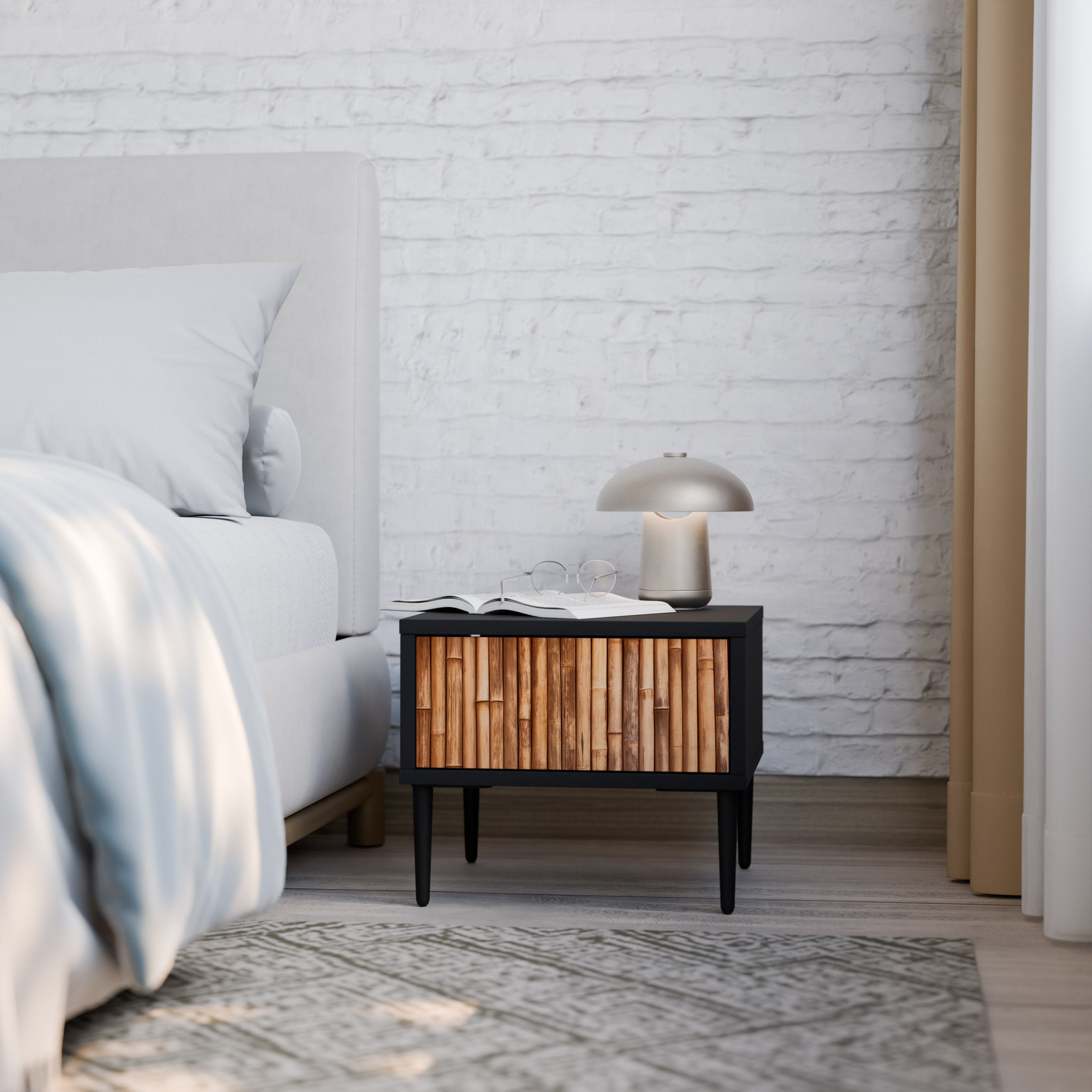 NATURAL WOOD Mesa de Cabeceira em Acabamento Preto