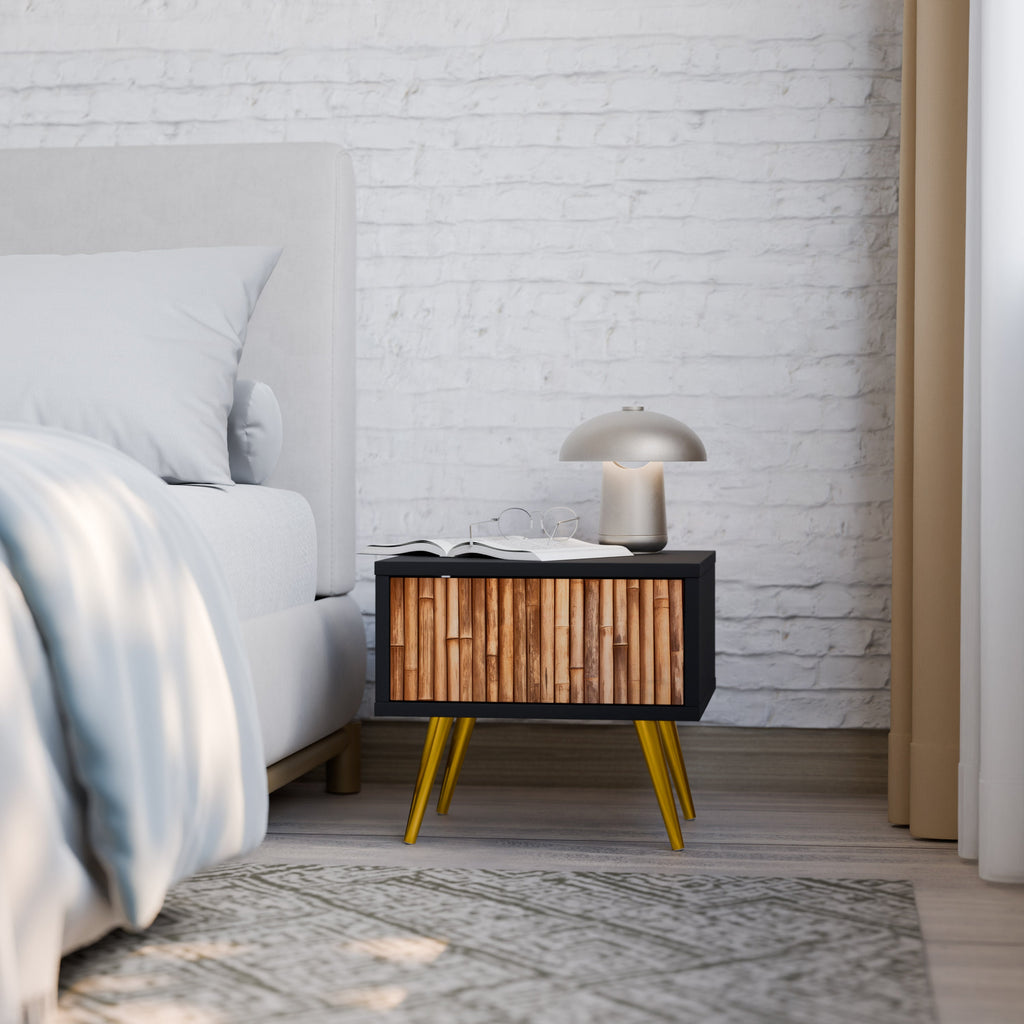 NATURAL WOOD Mesa de Cabeceira em Acabamento Preto