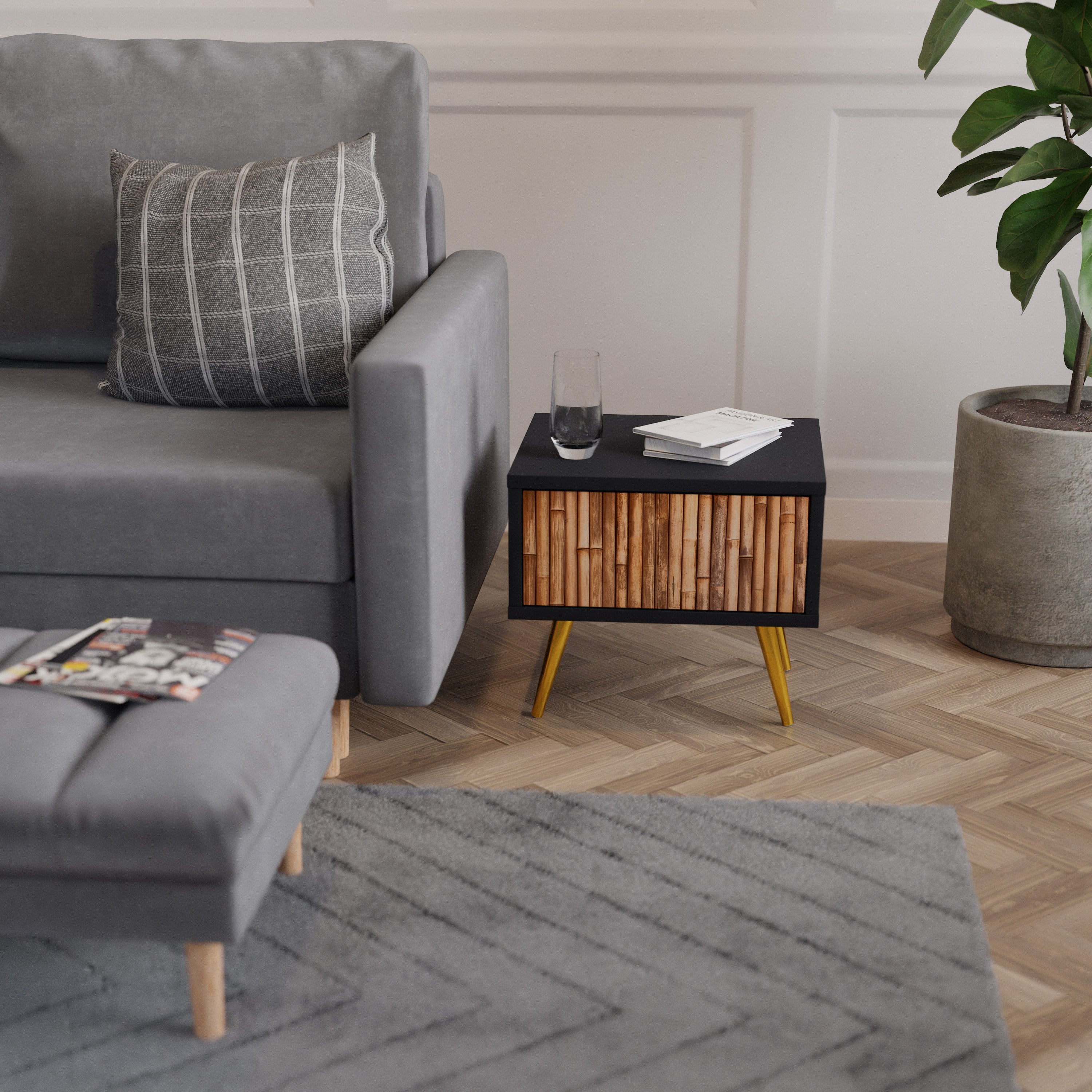 NATURAL WOOD Mesa de Cabeceira em Acabamento Preto