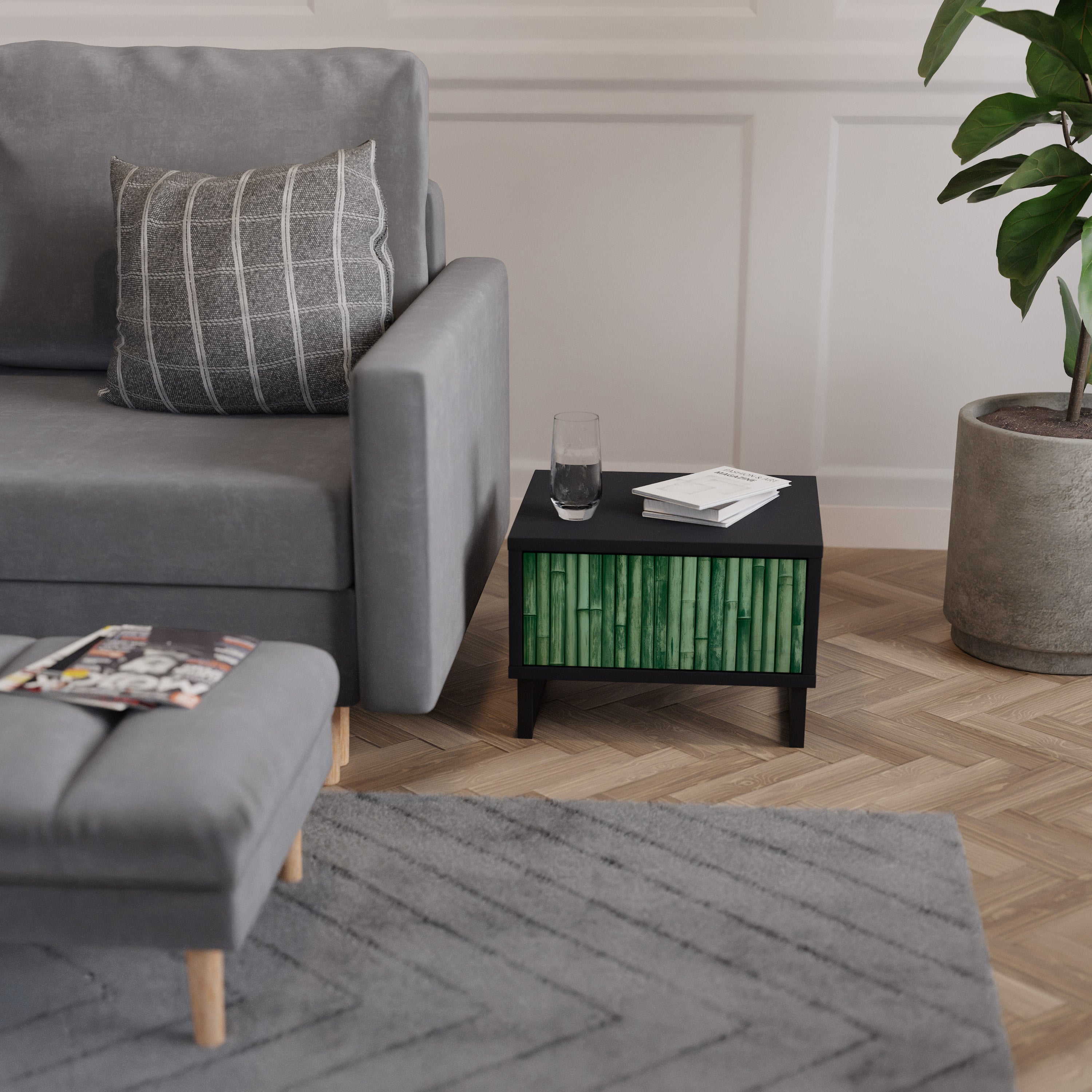 NATURAL GREEN Mesa de Cabeceira em Acabamento Preto