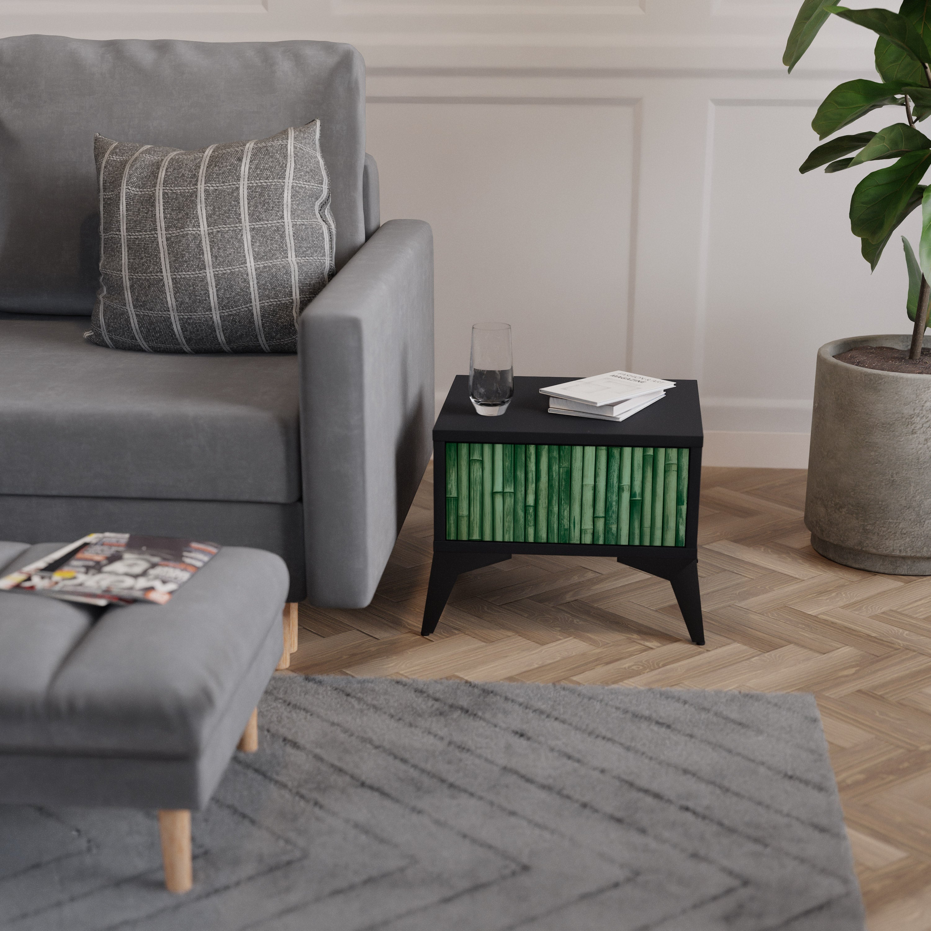 NATURAL GREEN Mesa de Cabeceira em Acabamento Preto