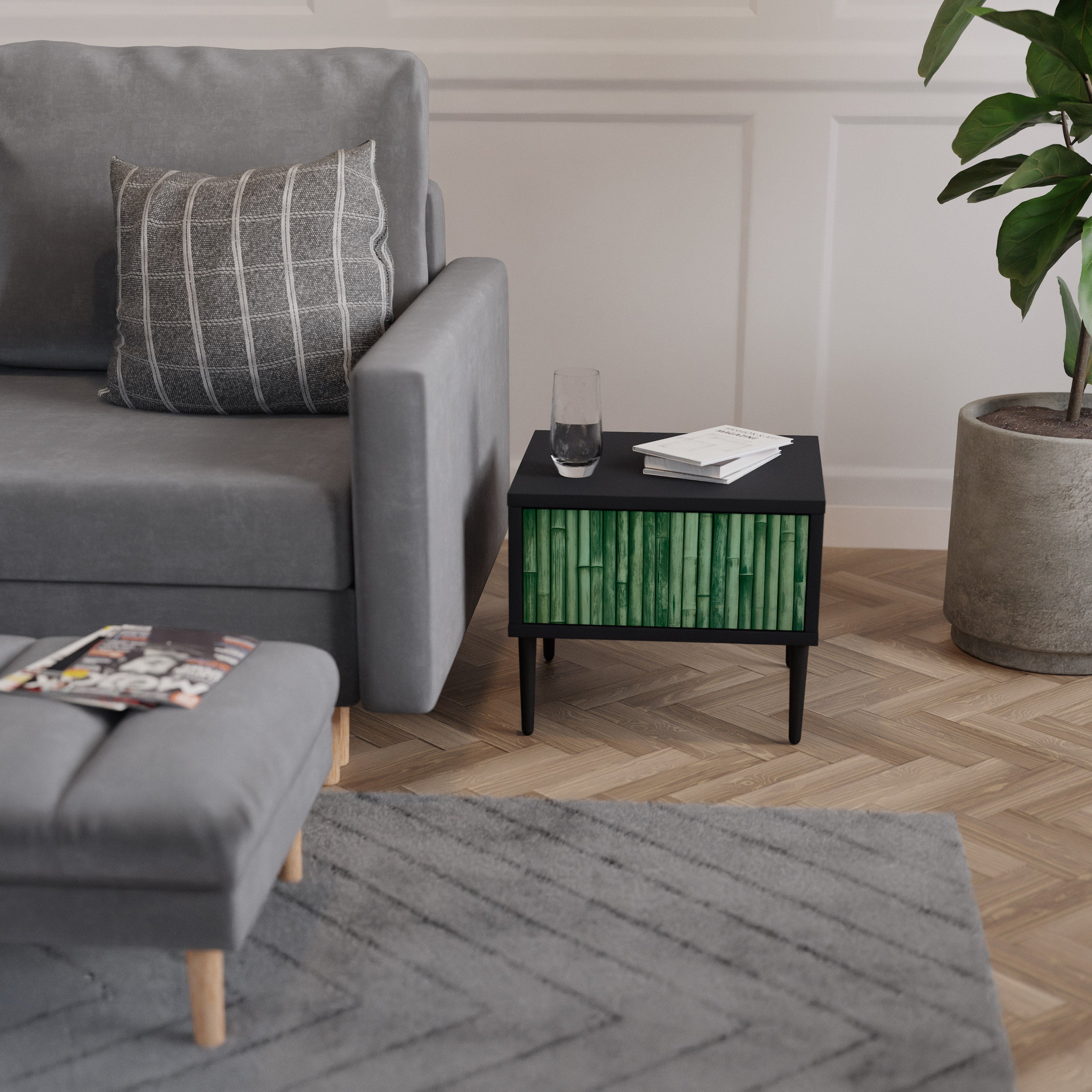 NATURAL GREEN Mesa de Cabeceira em Acabamento Preto