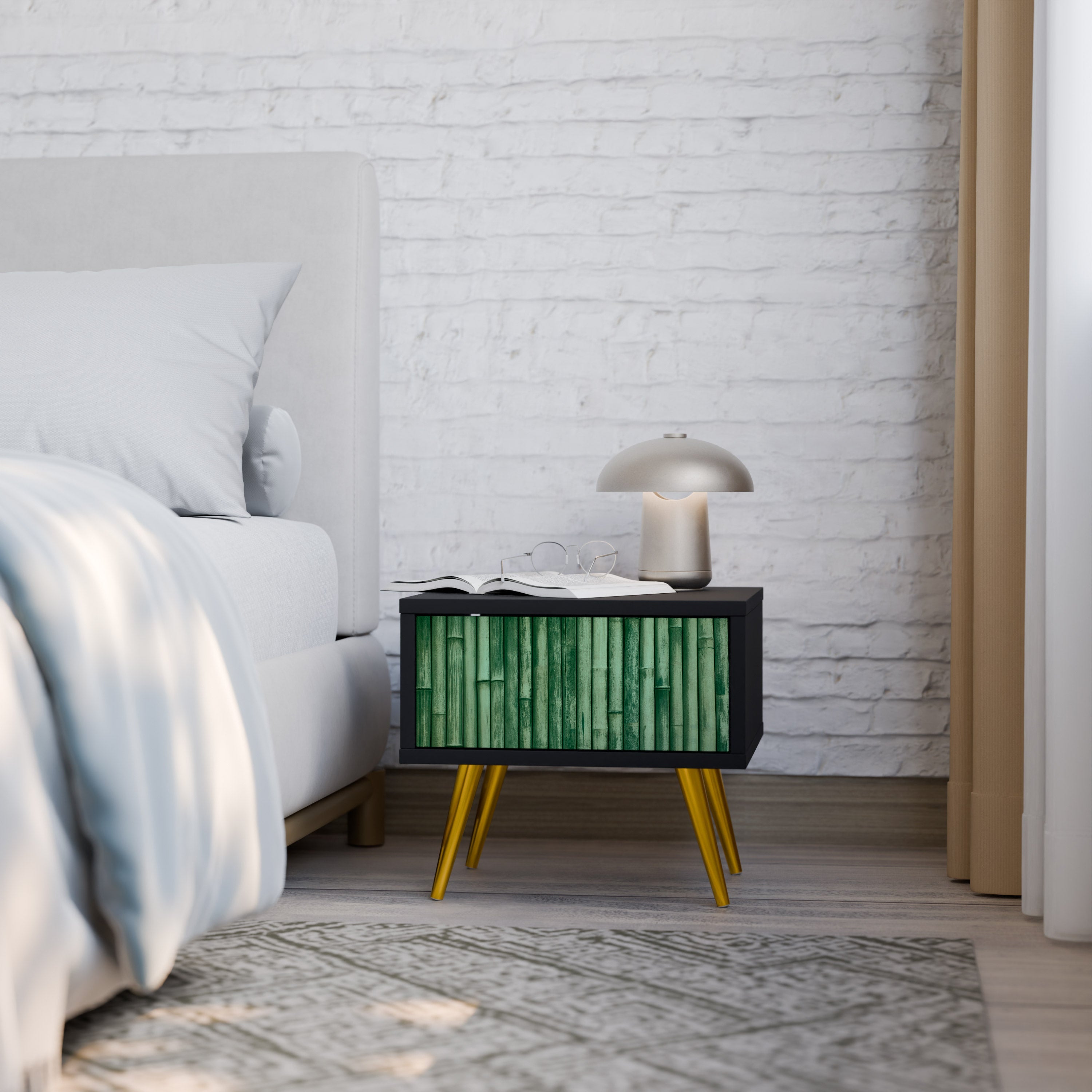 NATURAL GREEN Mesa de Cabeceira em Acabamento Preto