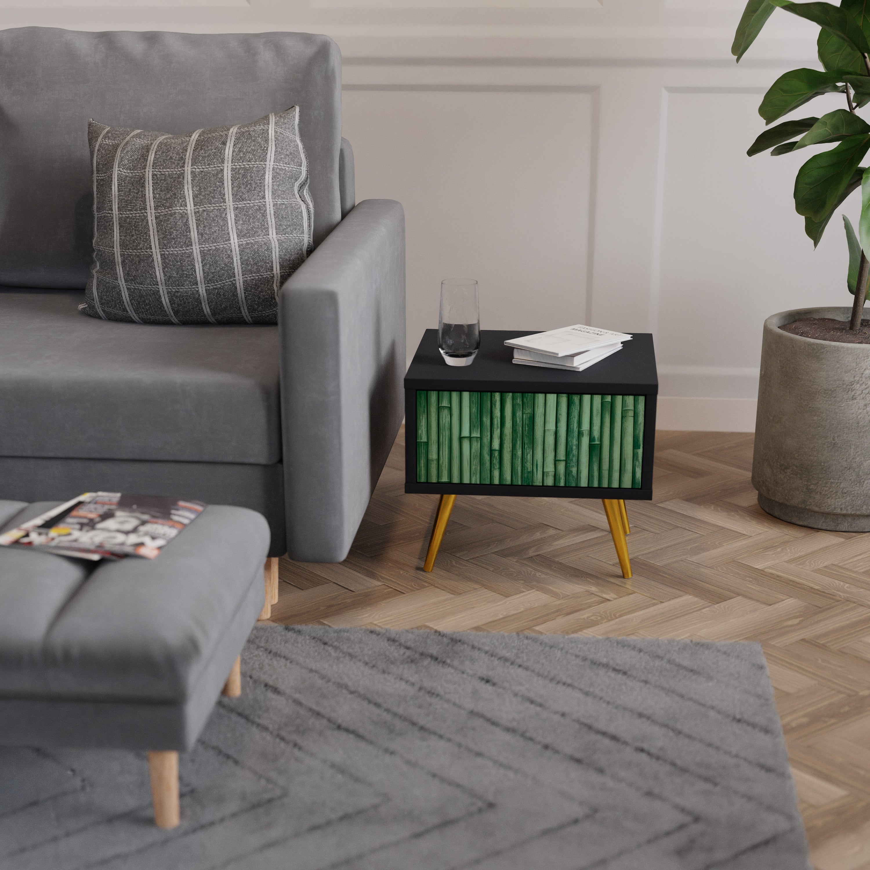 NATURAL GREEN Mesa de Cabeceira em Acabamento Preto