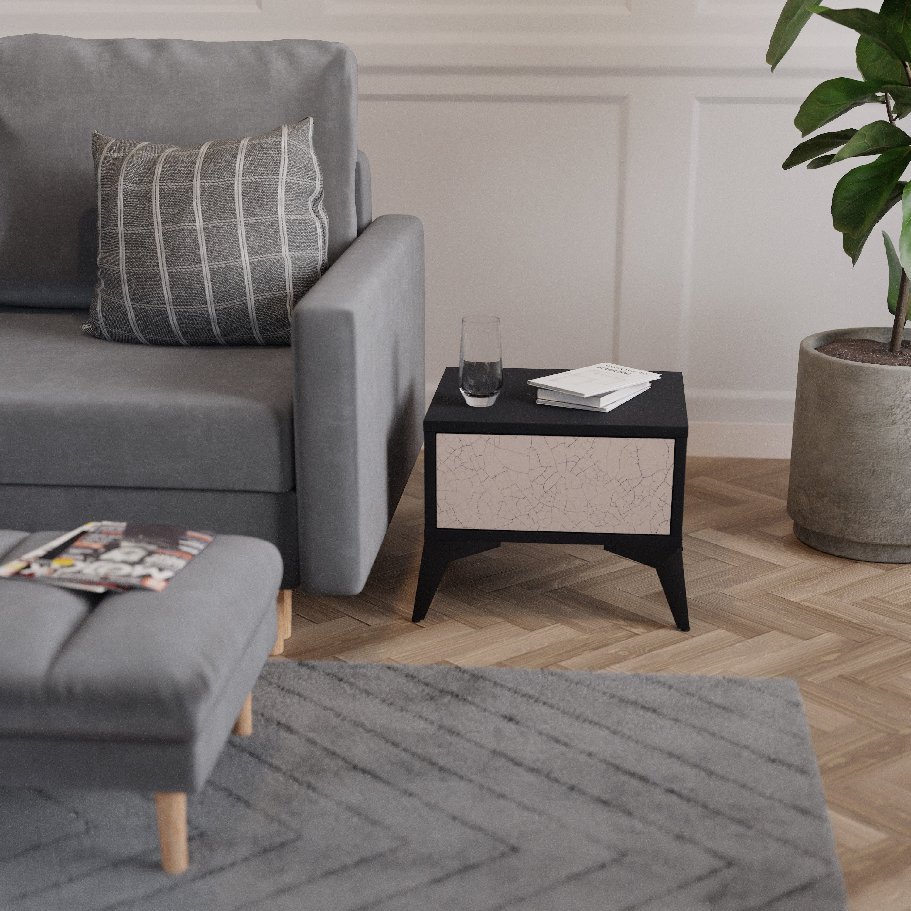 CERAMIC TEXTURE Mesa de Cabeceira em Acabamento Preto