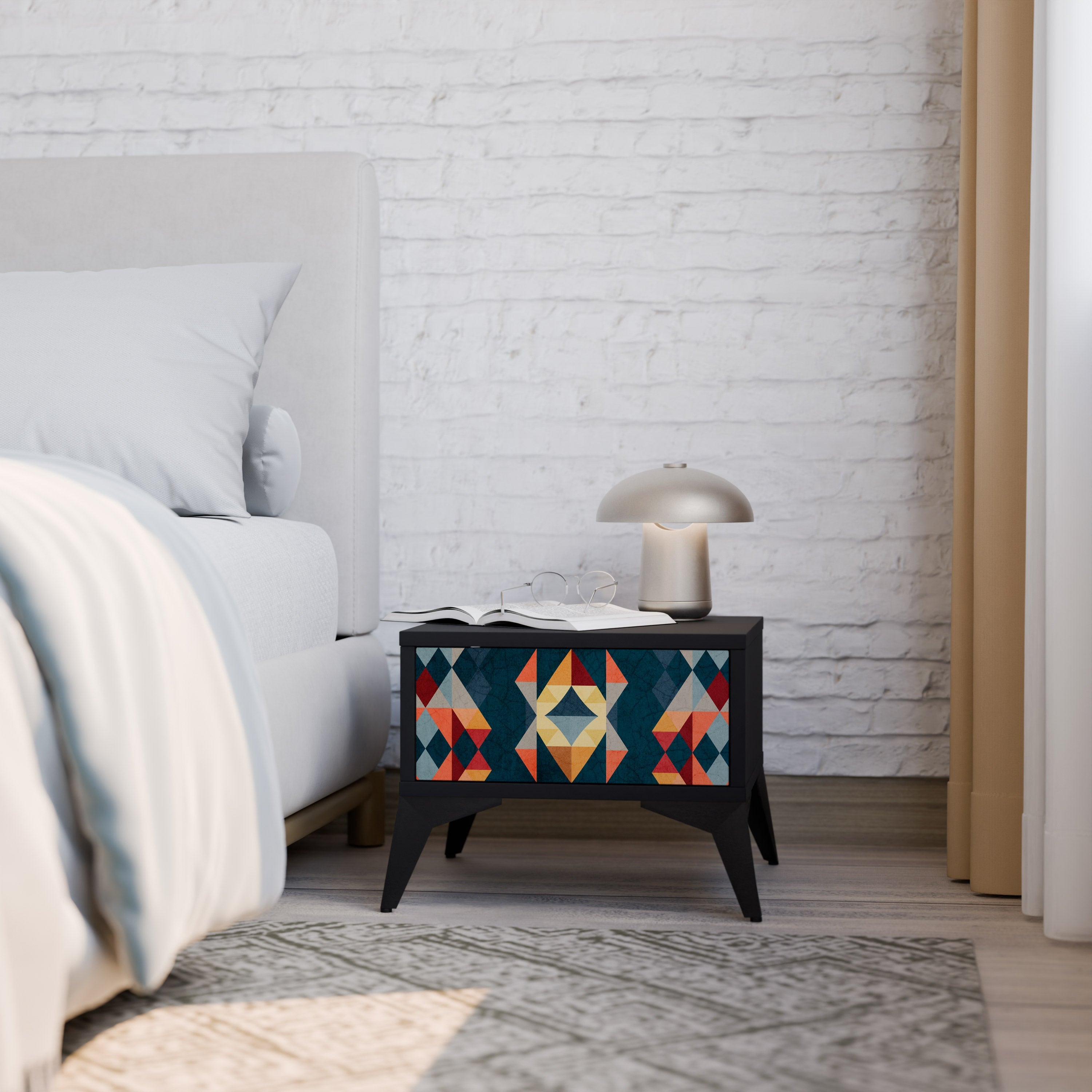 CRACKED ILLUSION Mesa de Cabeceira em Acabamento Preto