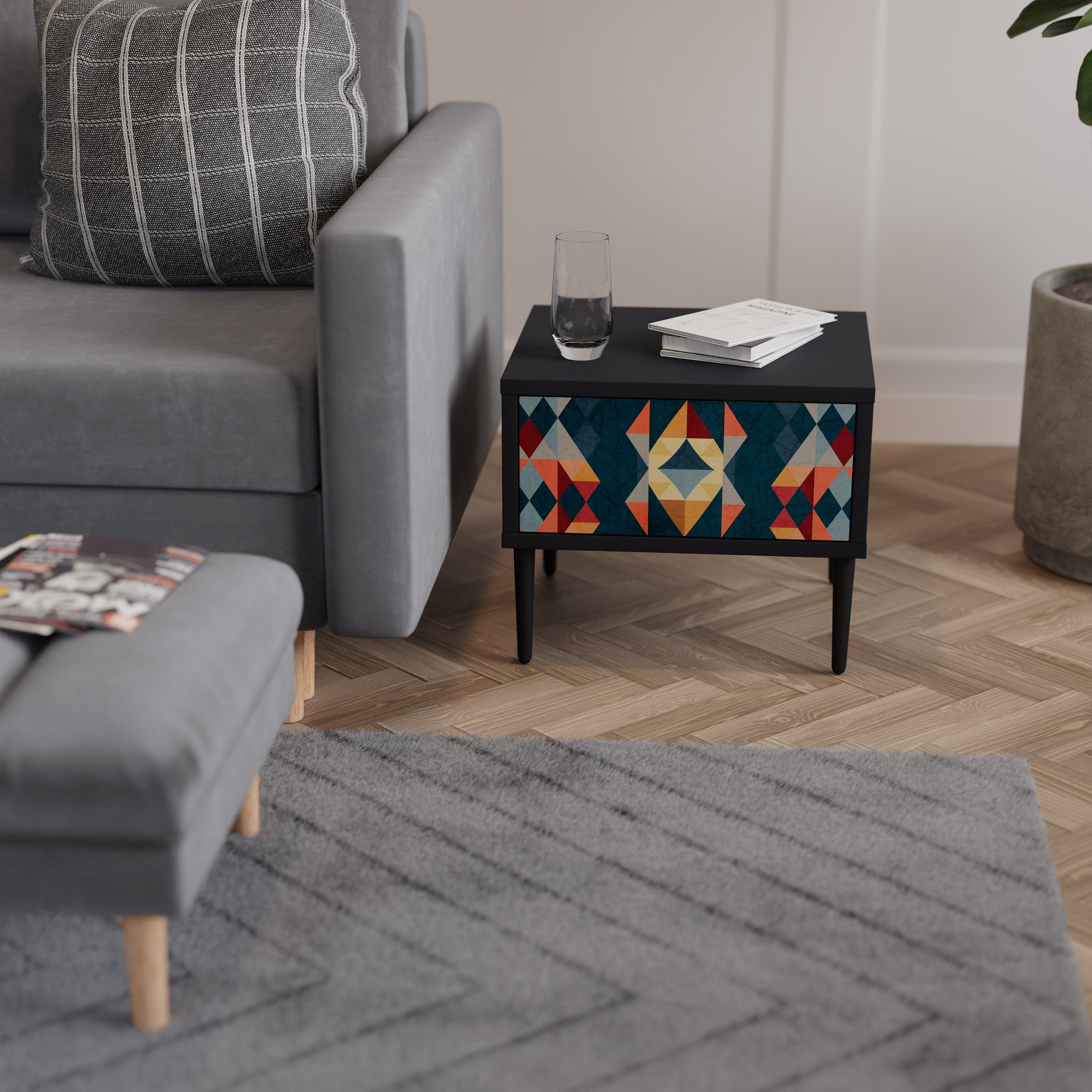 CRACKED ILLUSION Mesa de Cabeceira em Acabamento Preto