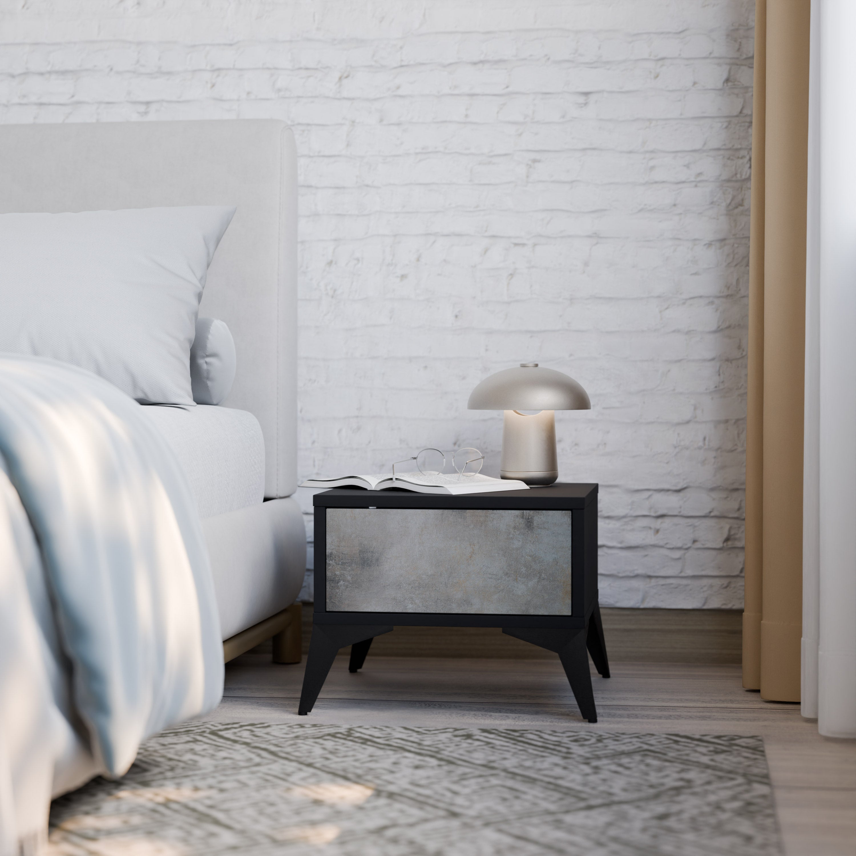 CONCRETE WALL Nightstand in Black Finish