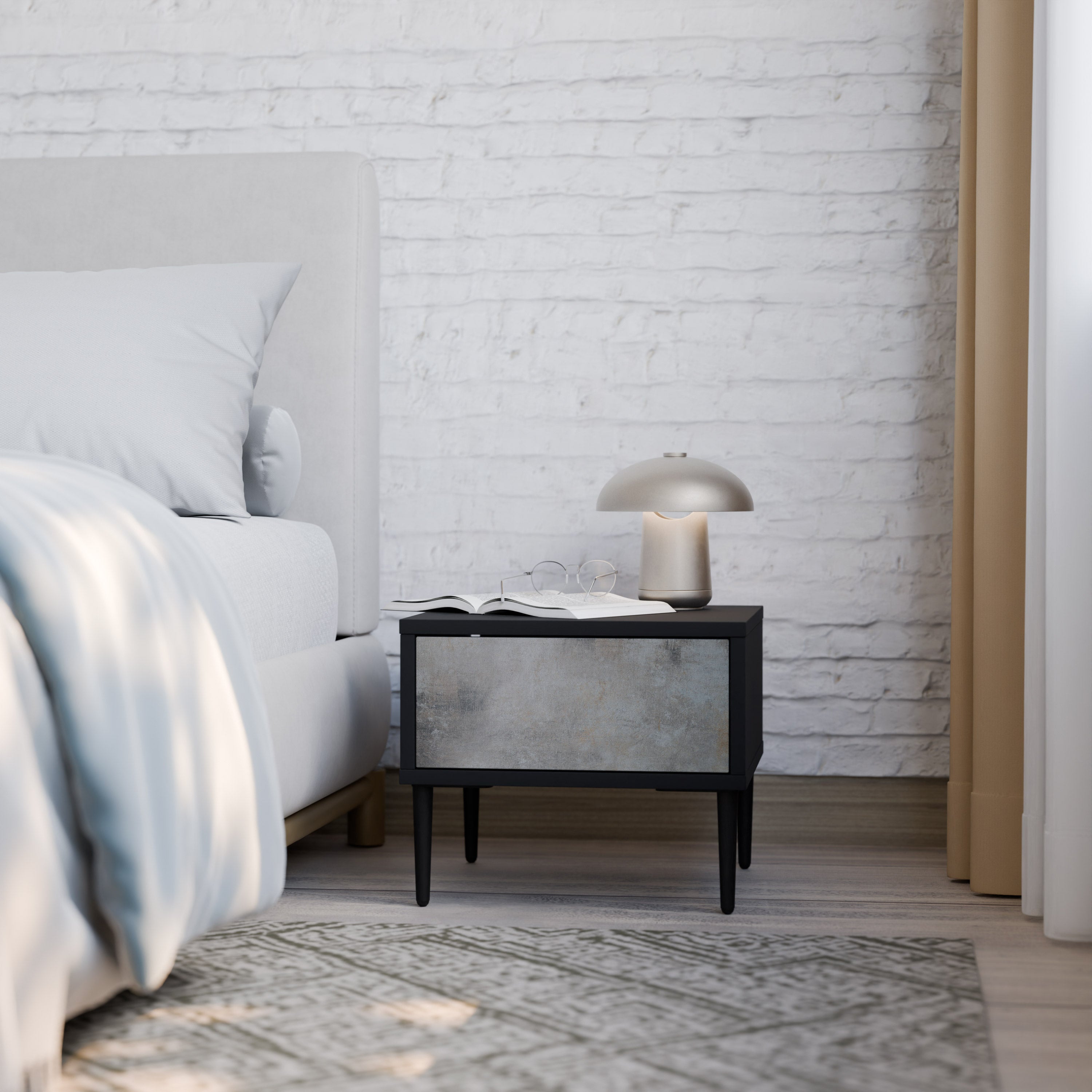 CONCRETE WALL Nightstand in Black Finish