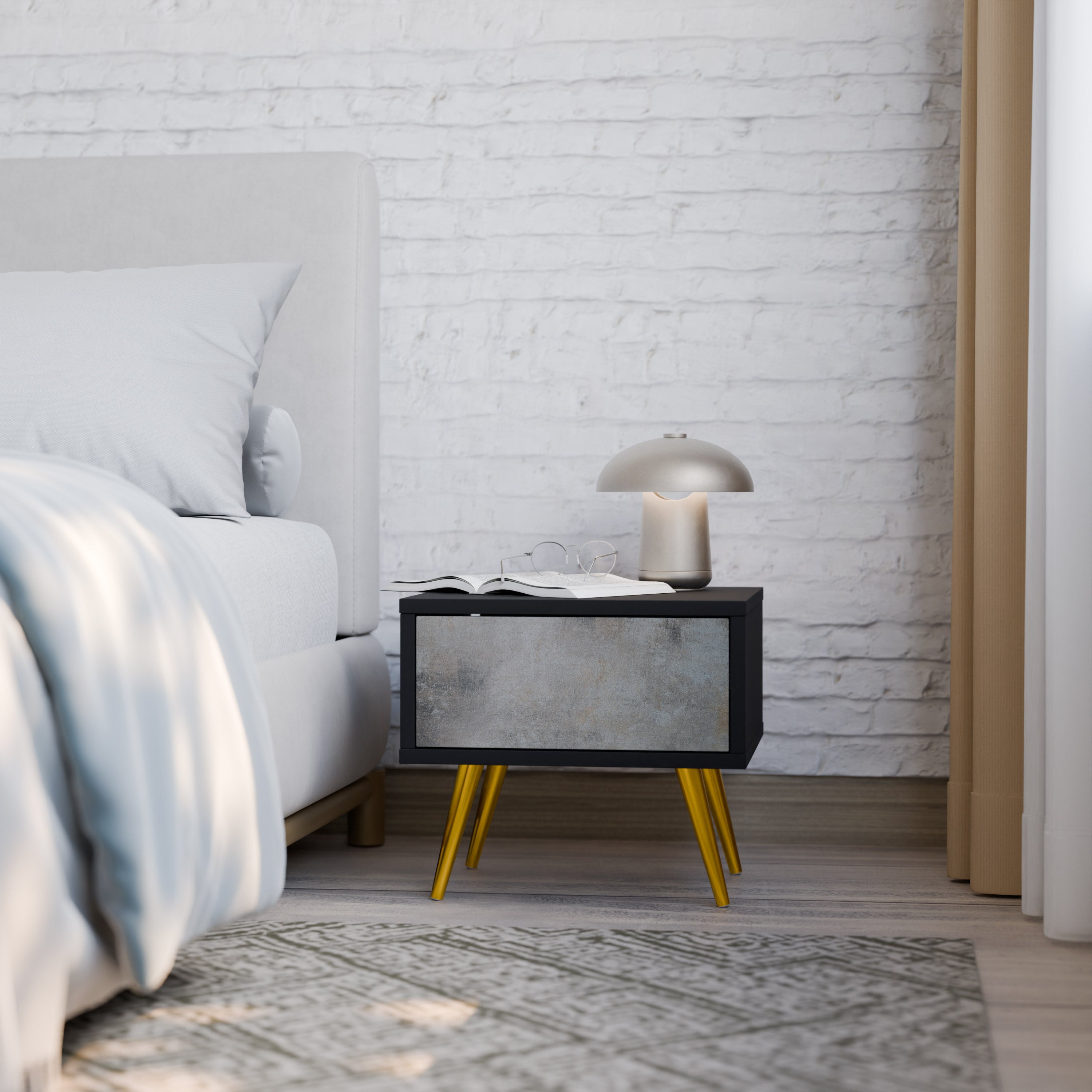 CONCRETE WALL Nightstand in Black Finish
