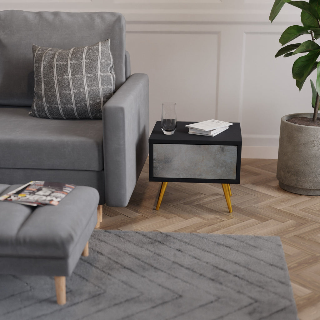 CONCRETE WALL Nightstand in Black Finish