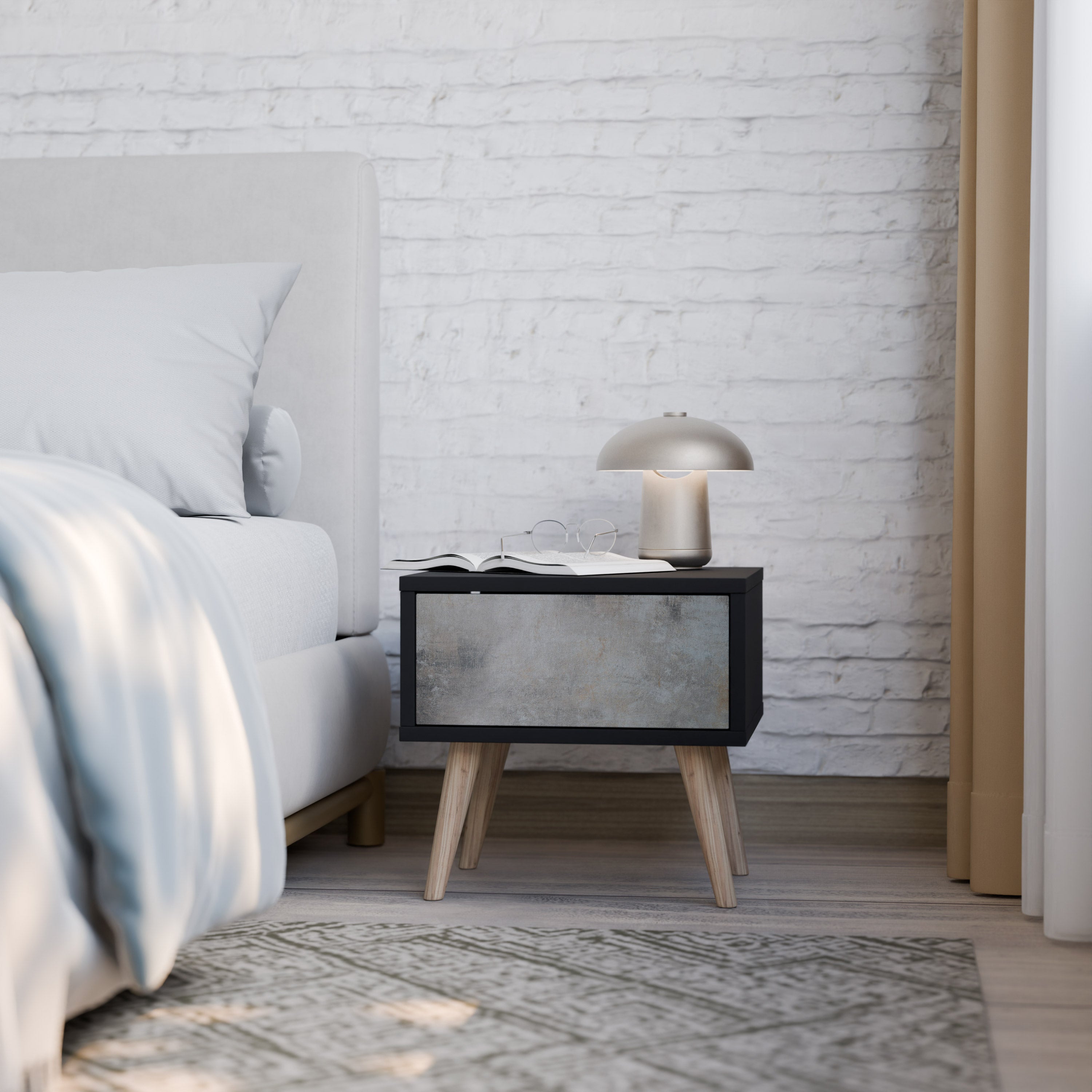 CONCRETE WALL Nightstand in Black Finish
