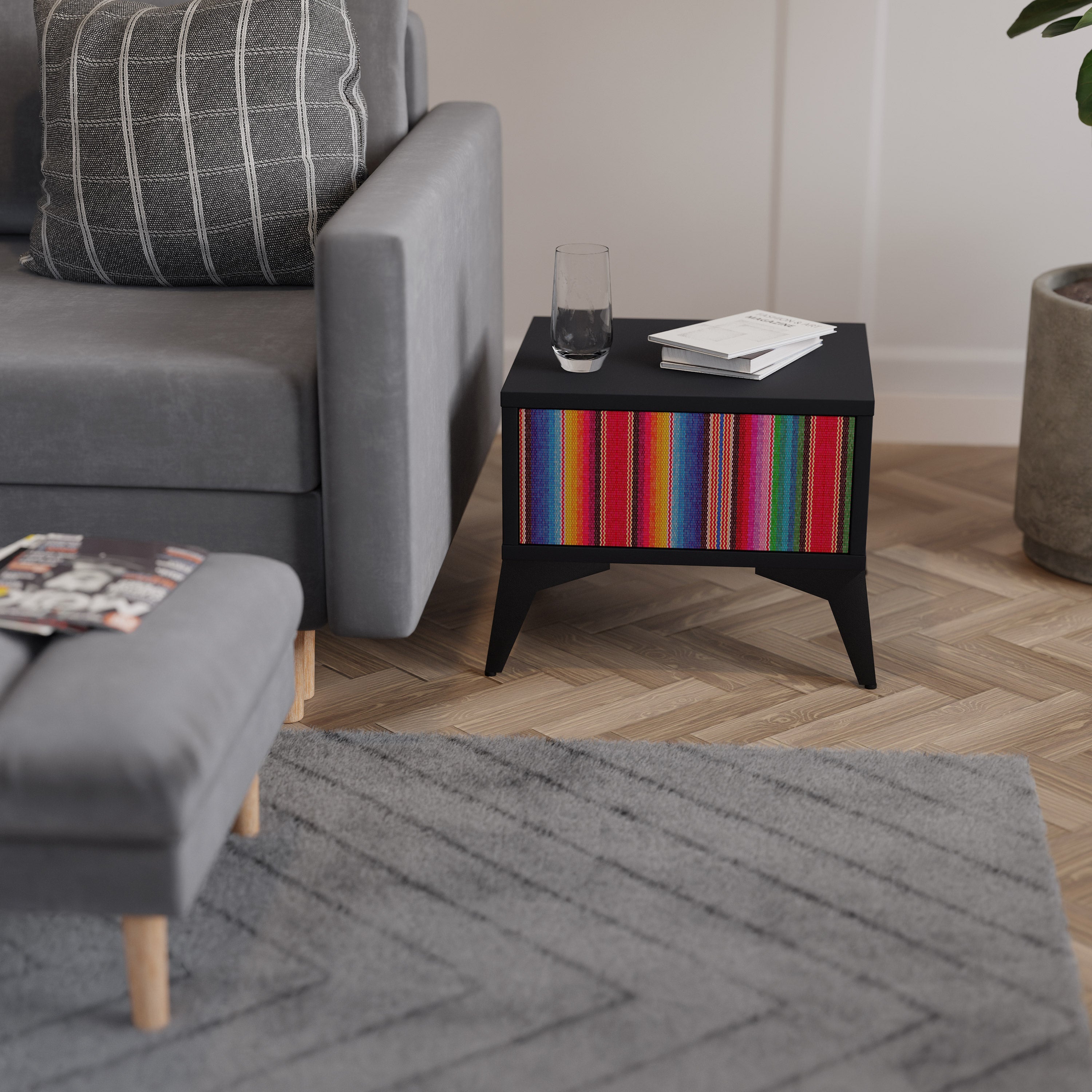 ETHNIC MEXICAN Mesa de Cabeceira em Acabamento Preto