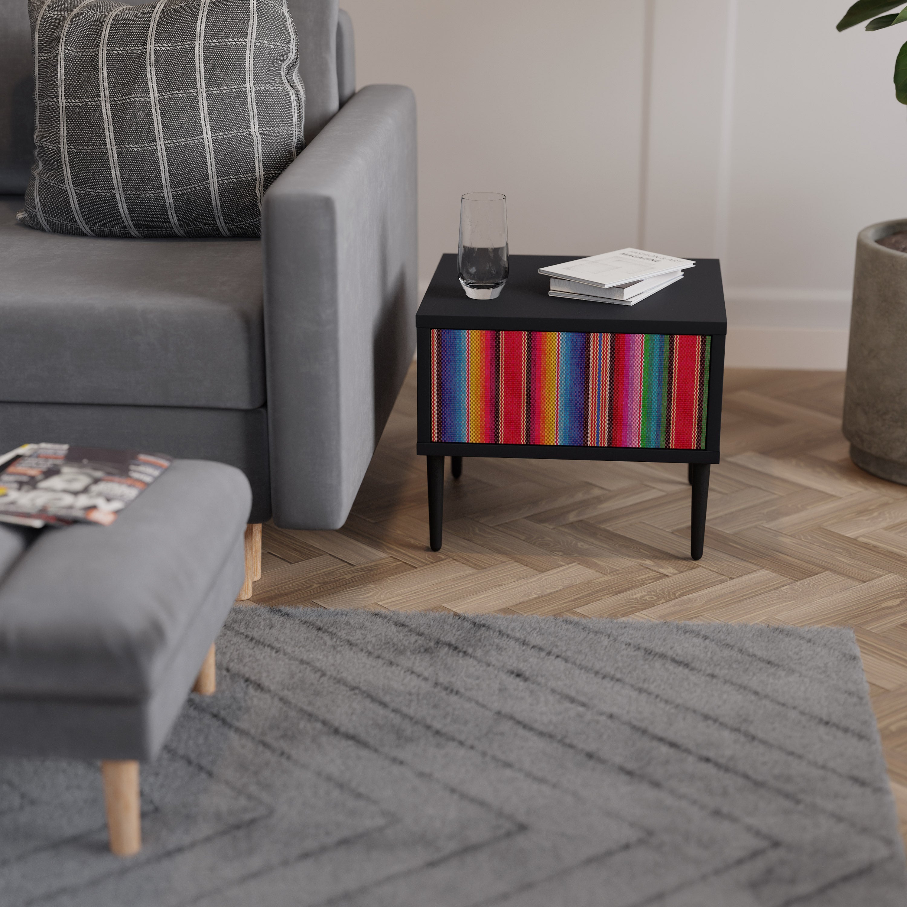 ETHNIC MEXICAN Mesa de Cabeceira em Acabamento Preto