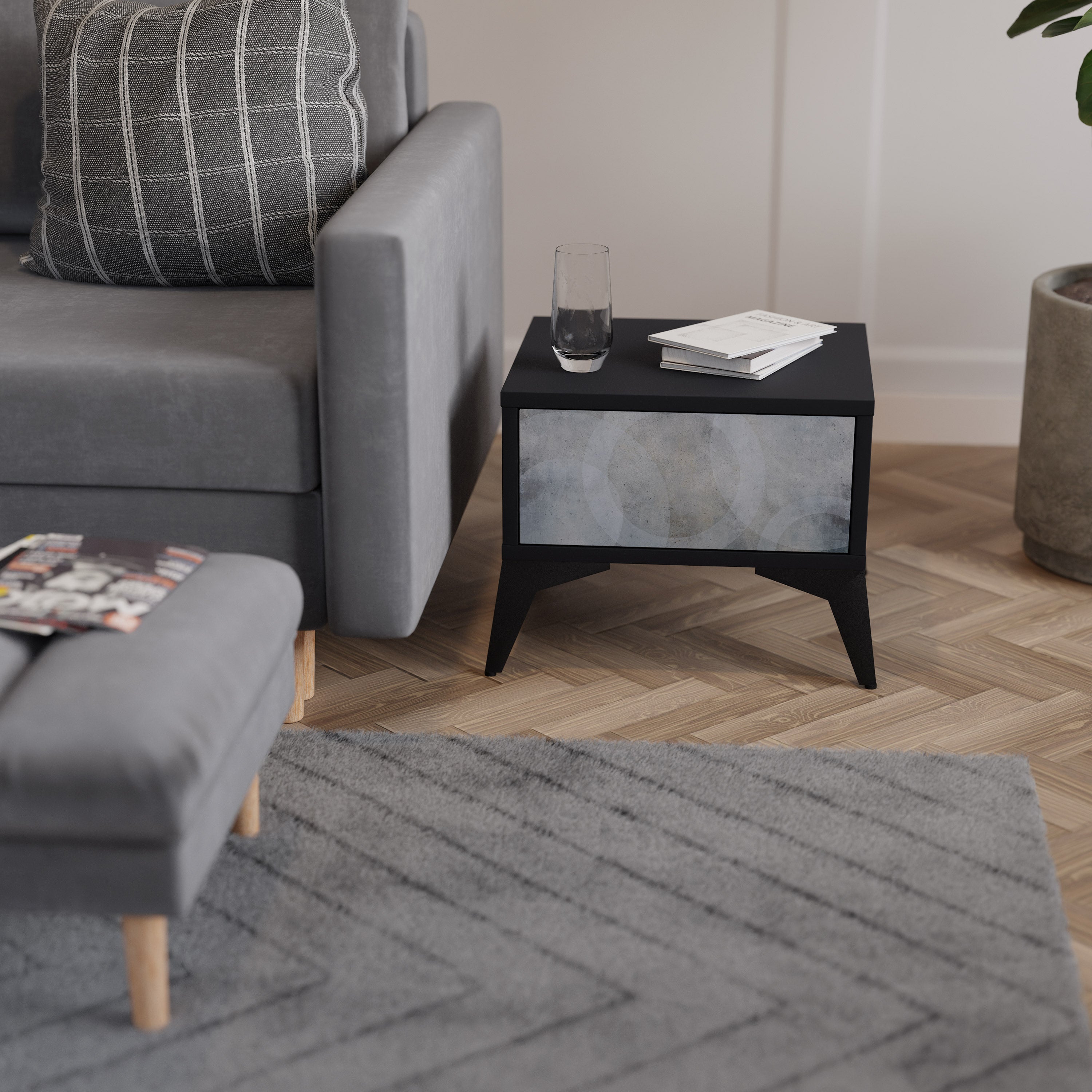 MUTED ARC Mesa de Cabeceira em Acabamento Preto