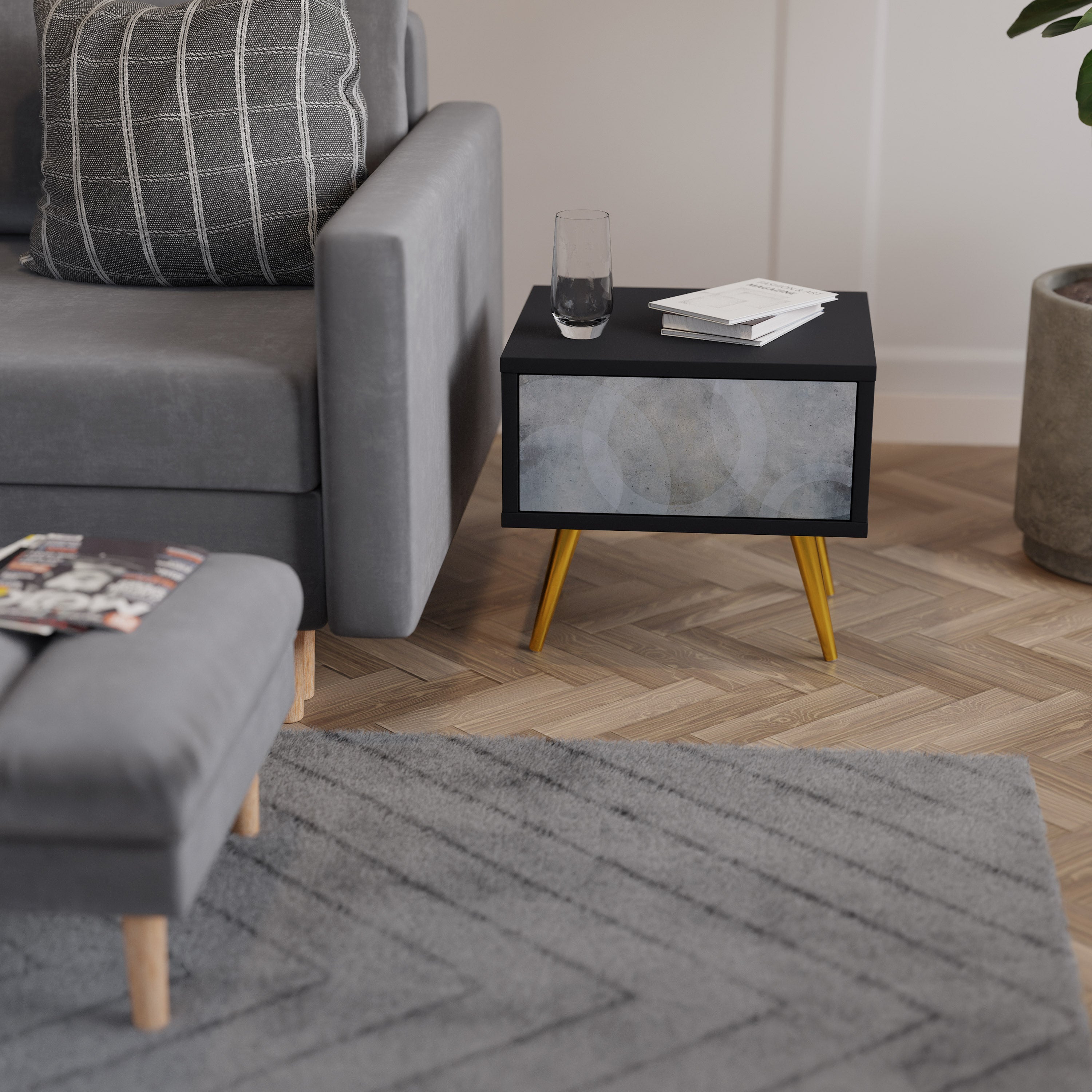 MUTED ARC Mesa de Cabeceira em Acabamento Preto