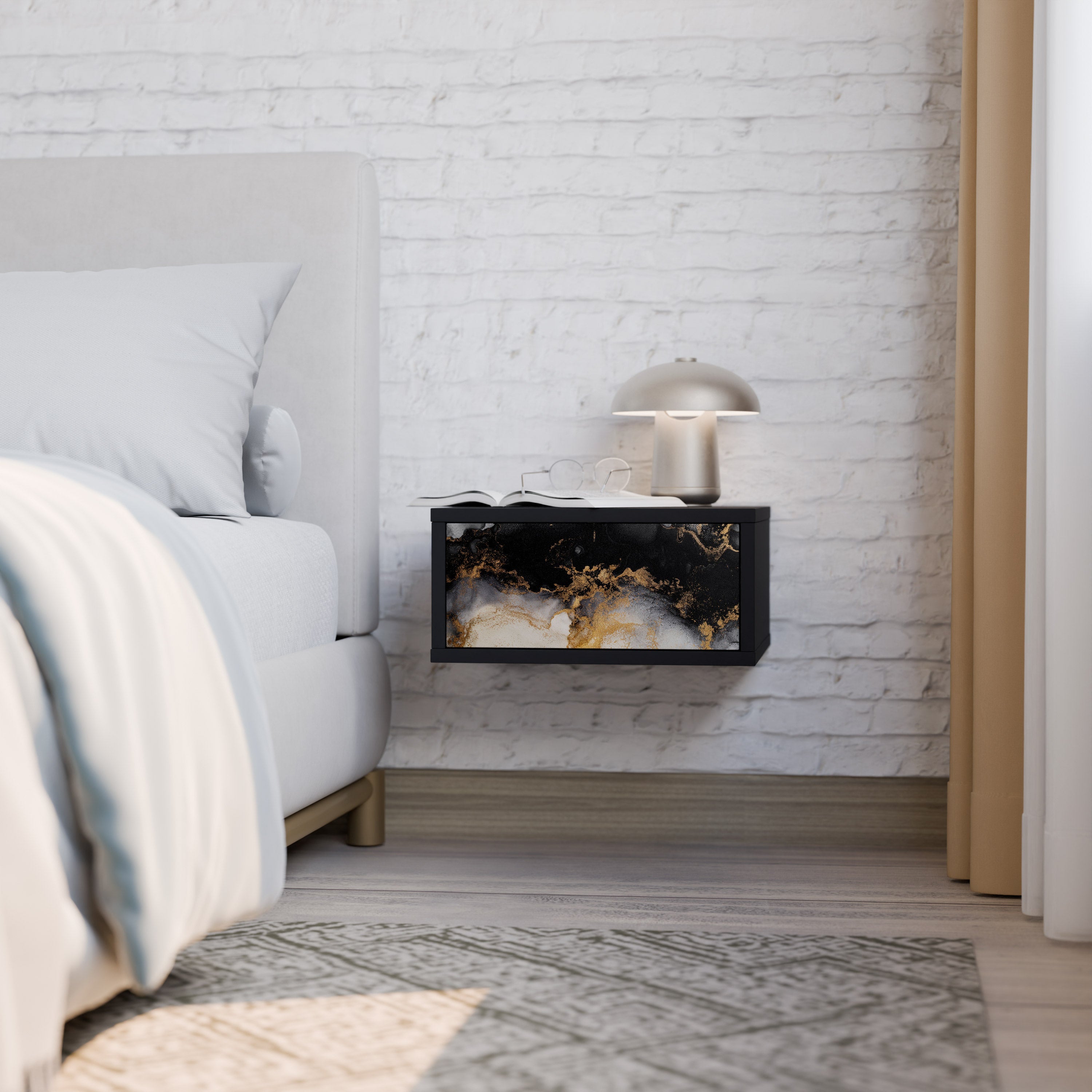 MARBLE OF TOMMORROW Mesa de Cabeceira em Acabamento Preto