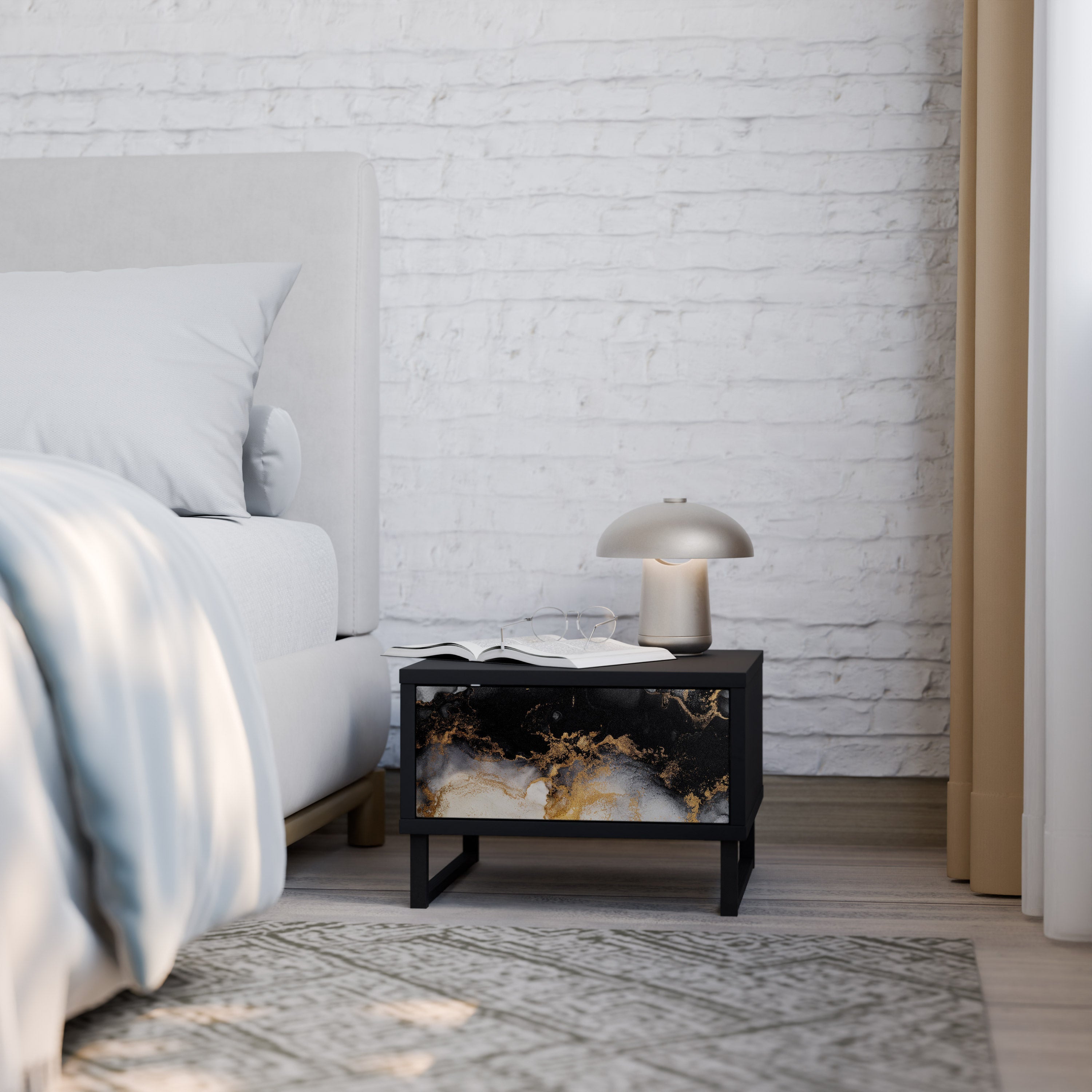 MARBLE OF TOMMORROW Mesa de Cabeceira em Acabamento Preto