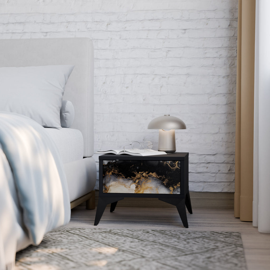 MARBLE OF TOMMORROW Mesa de Cabeceira em Acabamento Preto