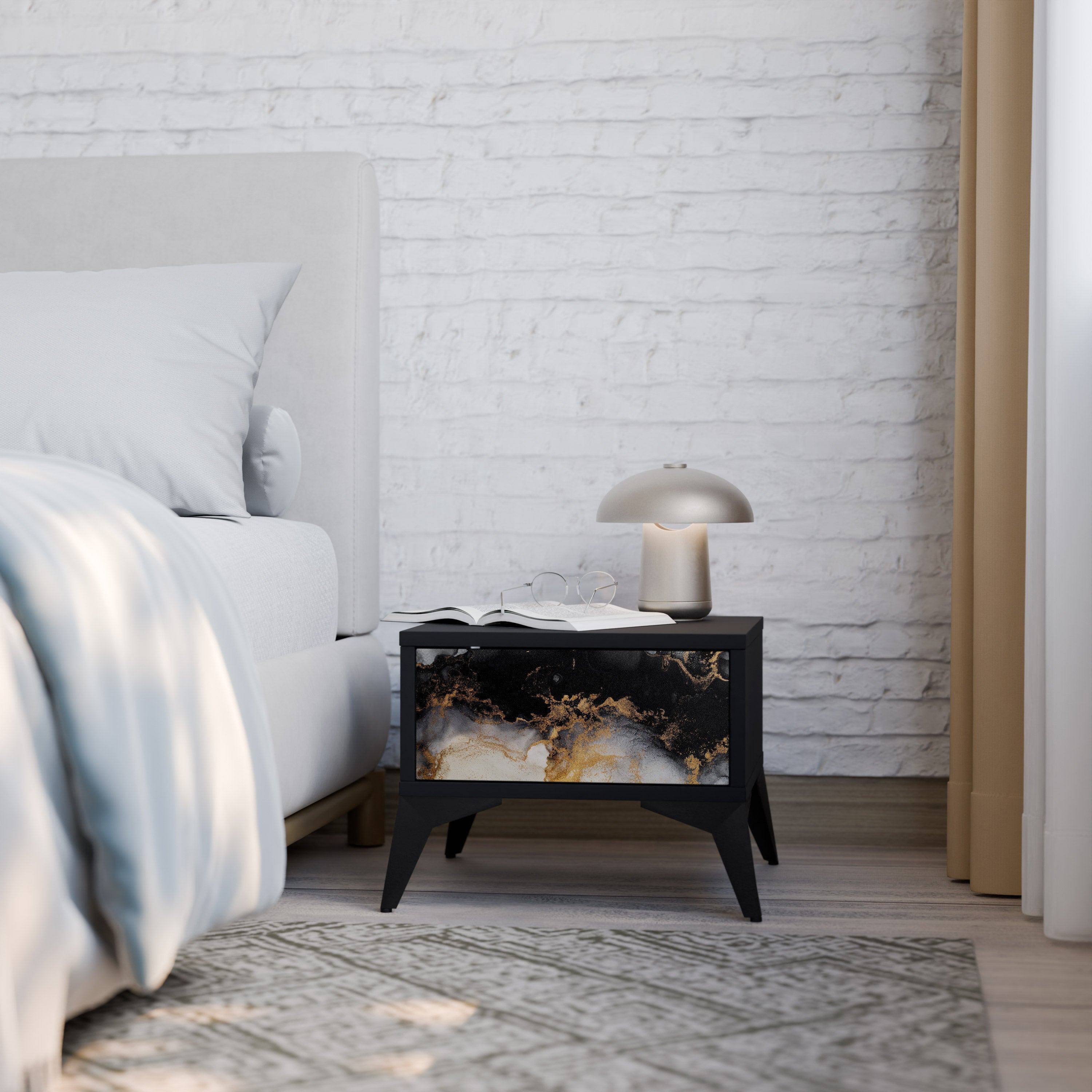 MARBLE OF TOMMORROW Mesa de Cabeceira em Acabamento Preto