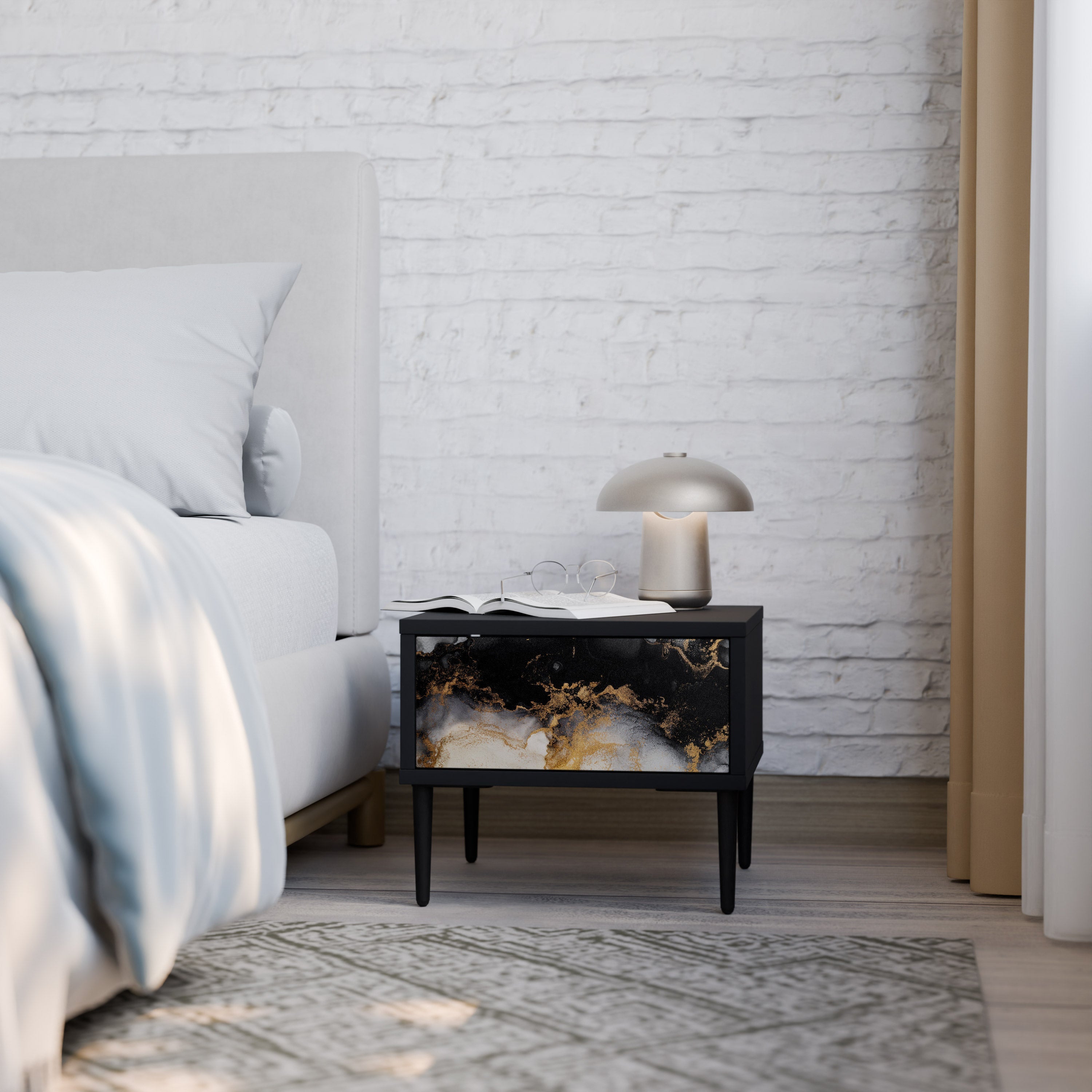 MARBLE OF TOMMORROW Mesa de Cabeceira em Acabamento Preto