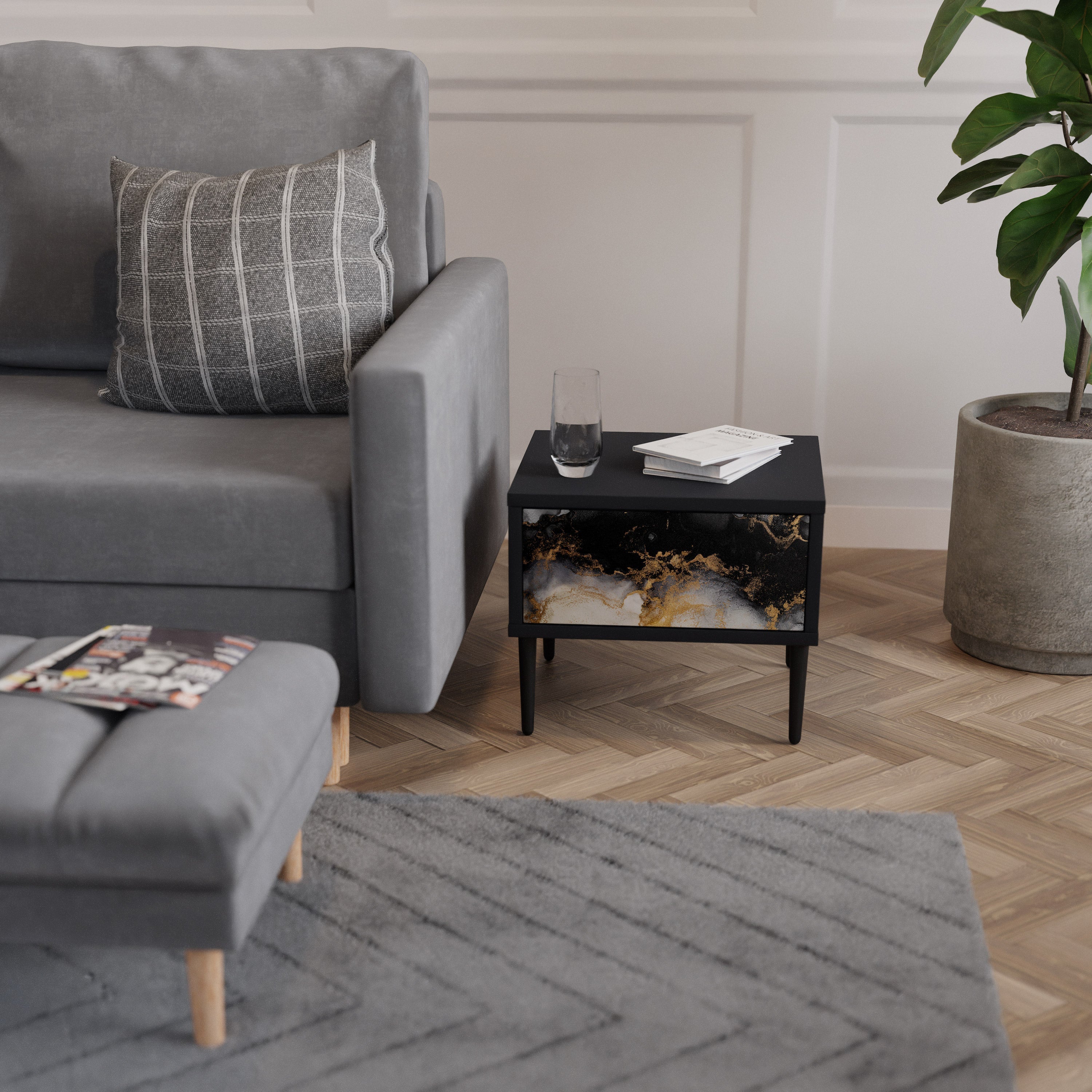 MARBLE OF TOMMORROW Mesa de Cabeceira em Acabamento Preto