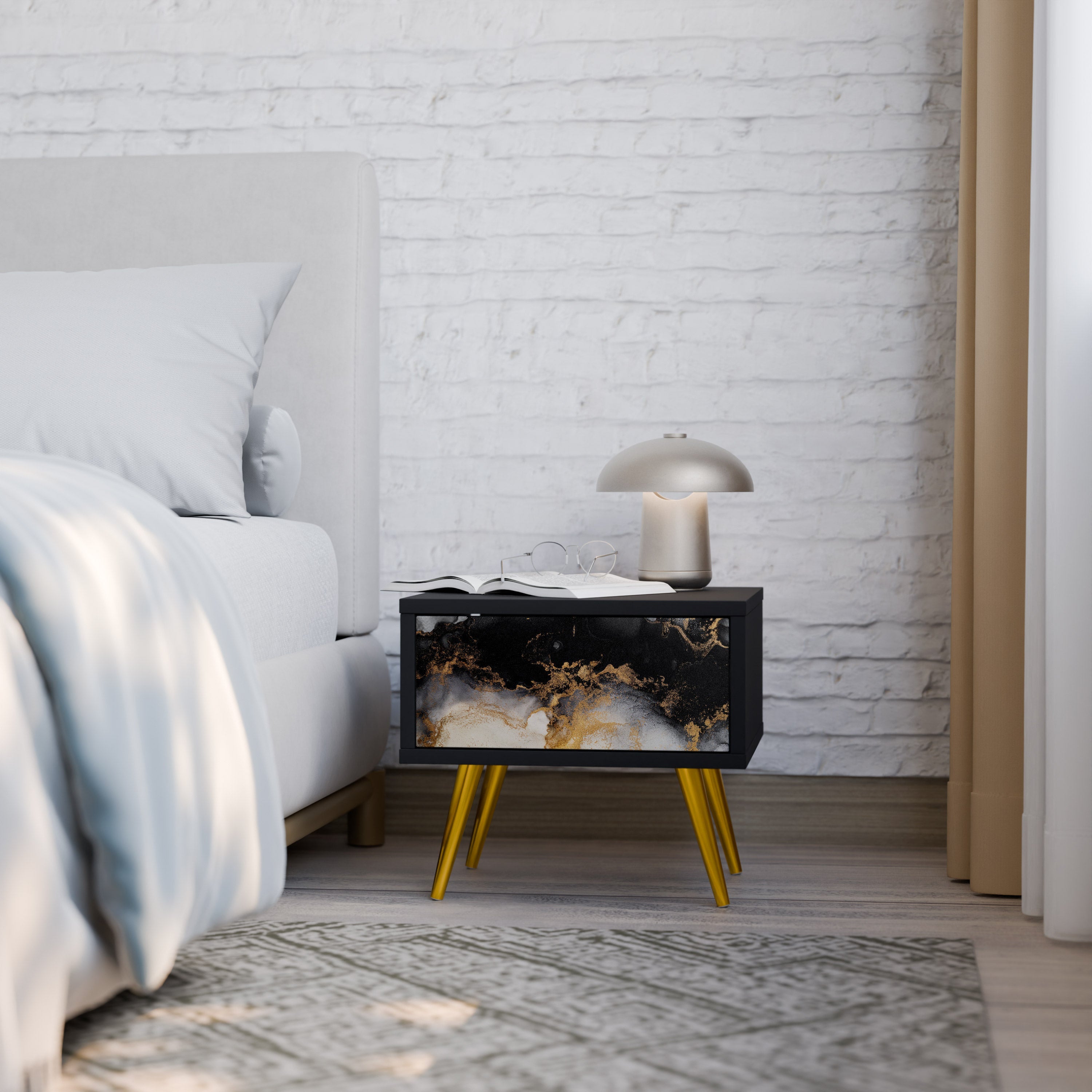 MARBLE OF TOMMORROW Mesa de Cabeceira em Acabamento Preto