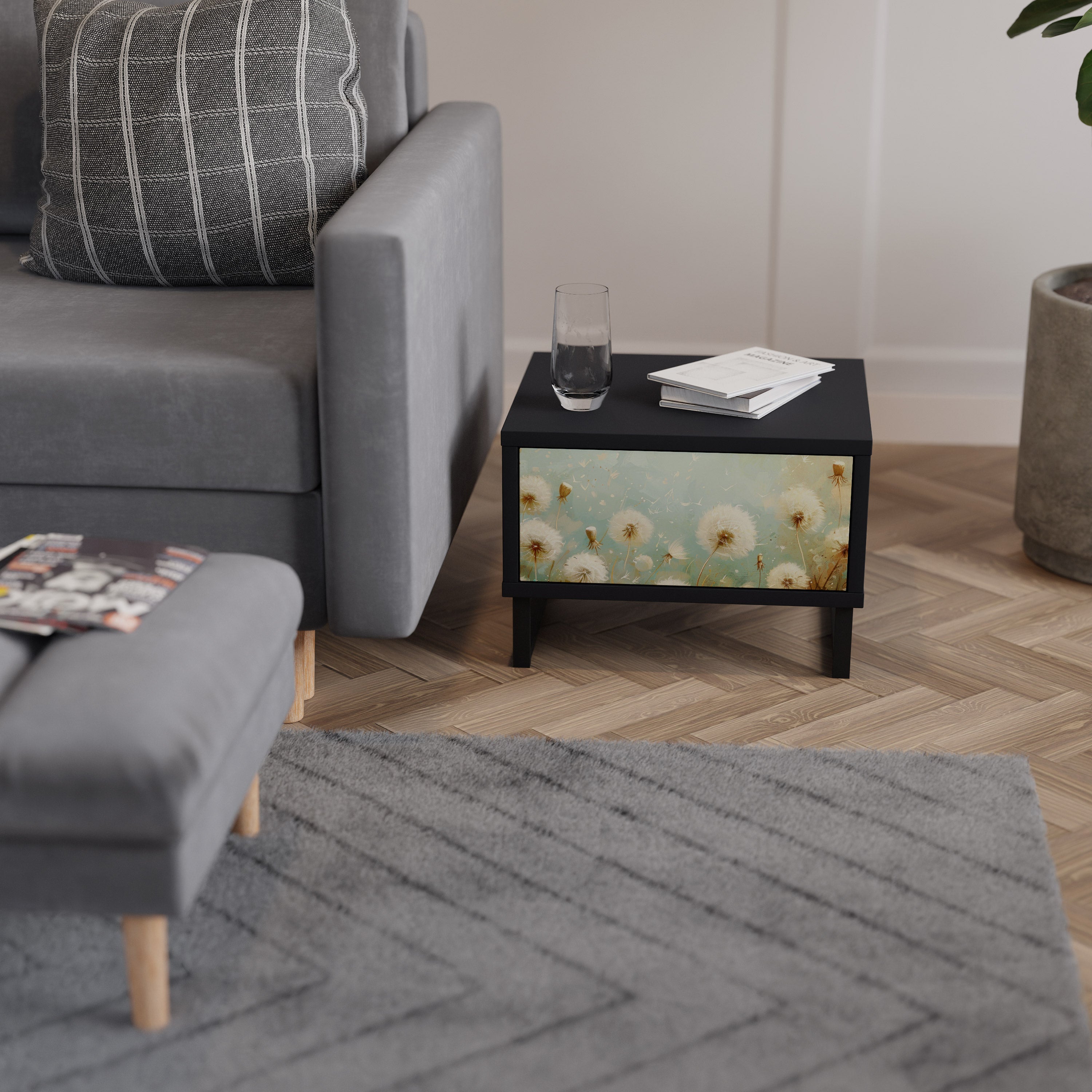 DREAMY MEADOW Mesa de Cabeceira em Acabamento Preto