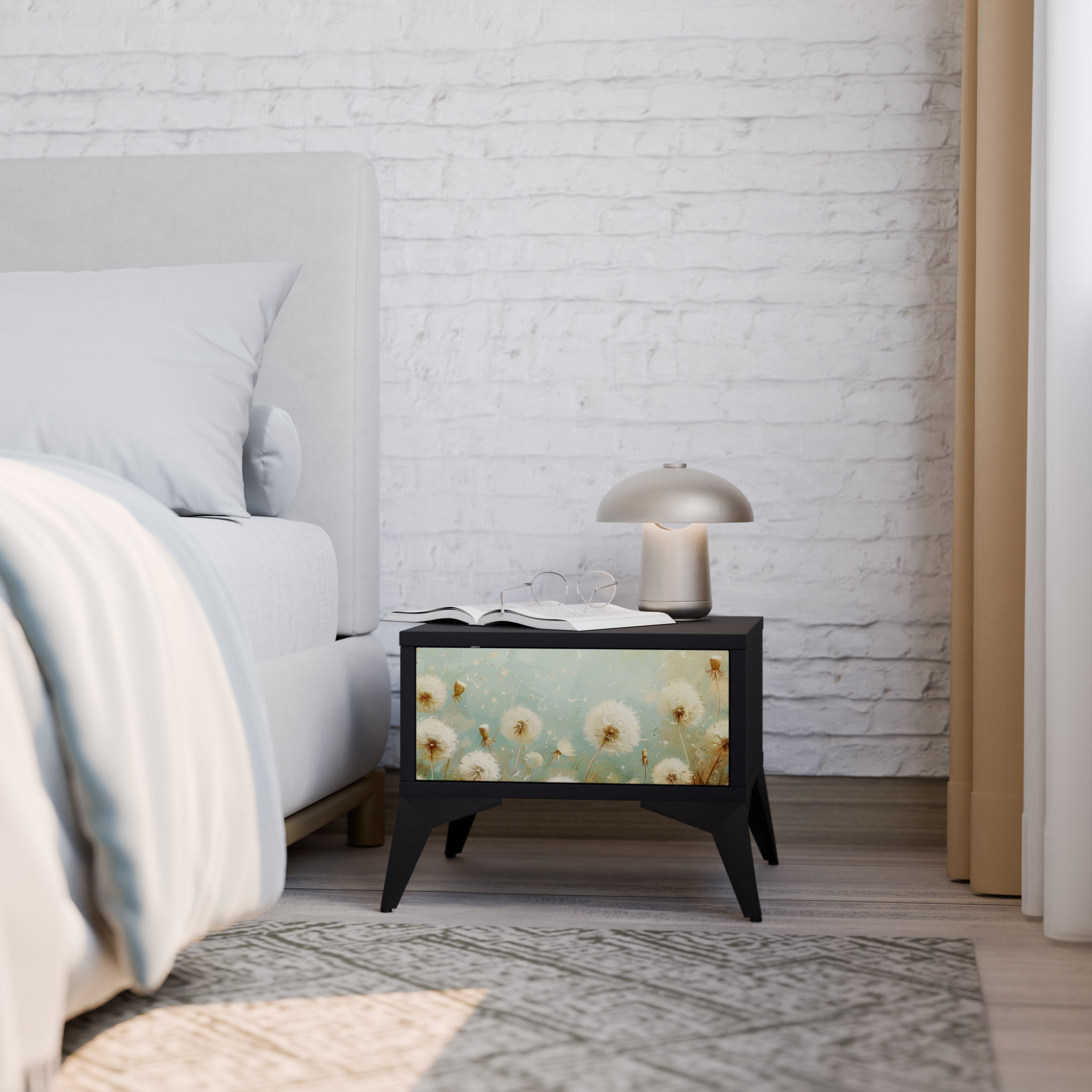 DREAMY MEADOW Mesa de Cabeceira em Acabamento Preto