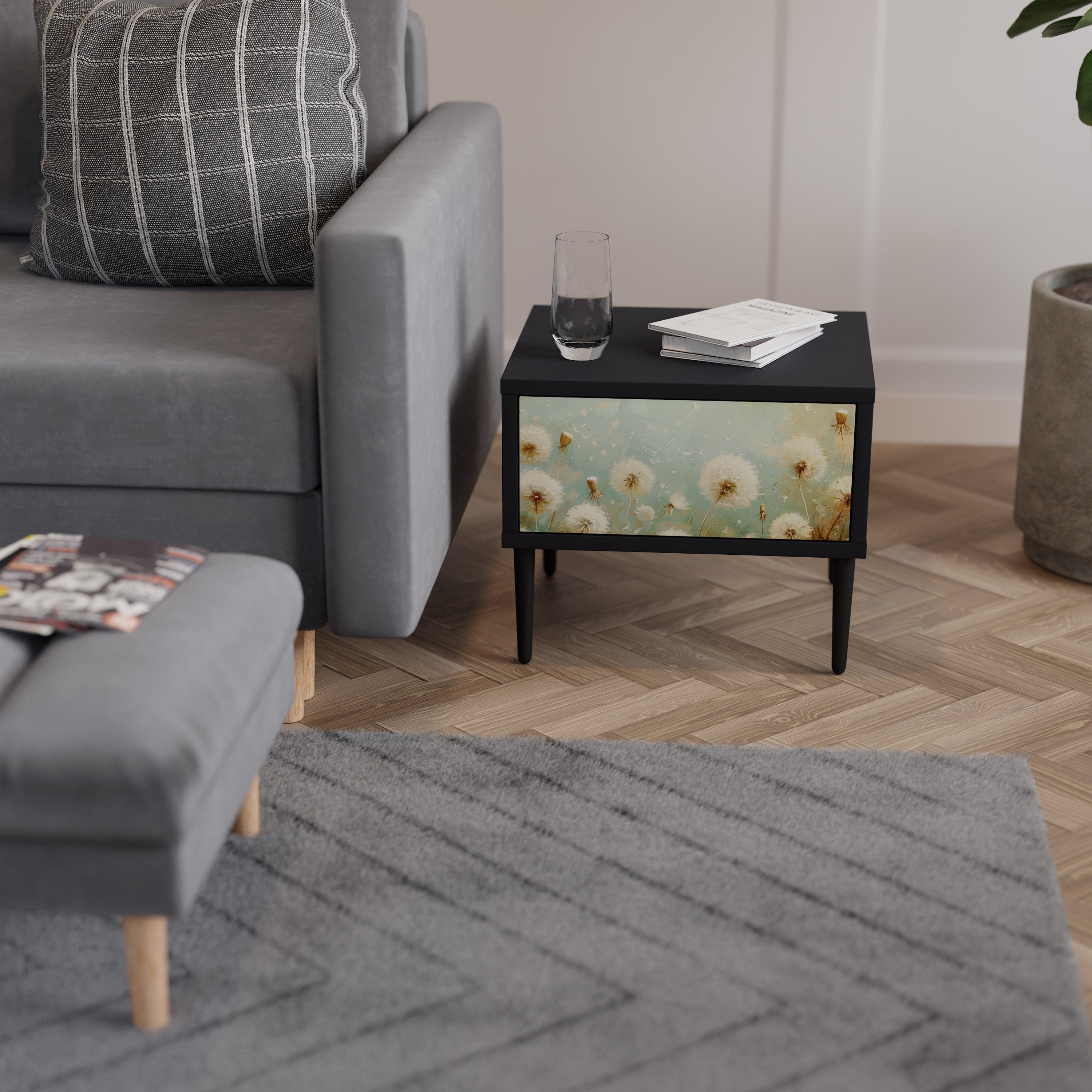 DREAMY MEADOW Mesa de Cabeceira em Acabamento Preto