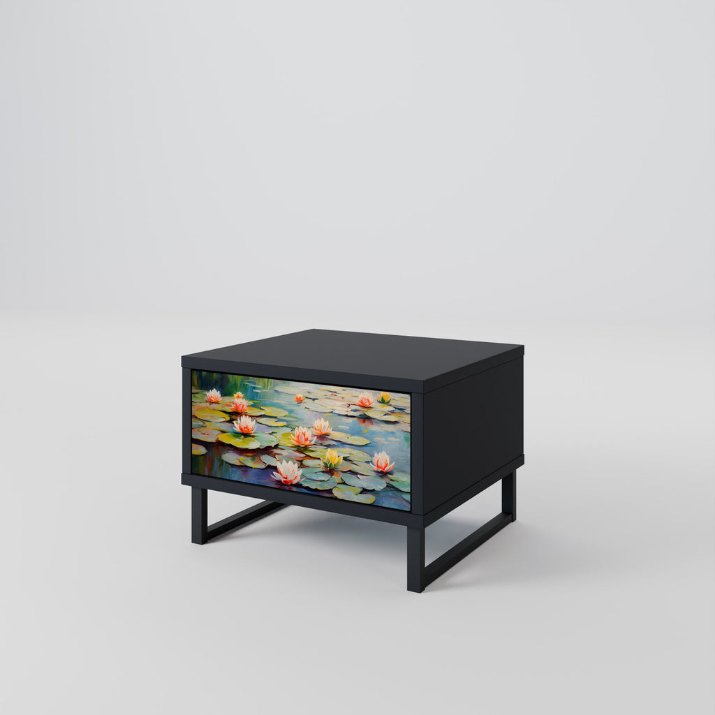 BLOOMING WATERS Nightstand in Black Finish