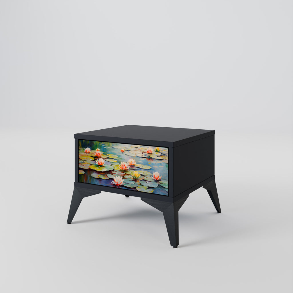 BLOOMING WATERS Nightstand in Black Finish