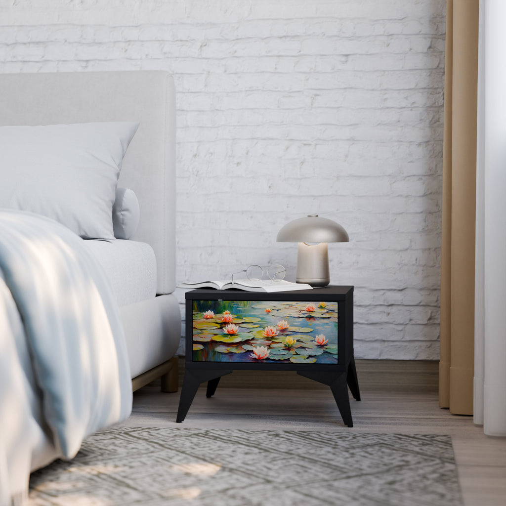 BLOOMING WATERS Nightstand in Black Finish