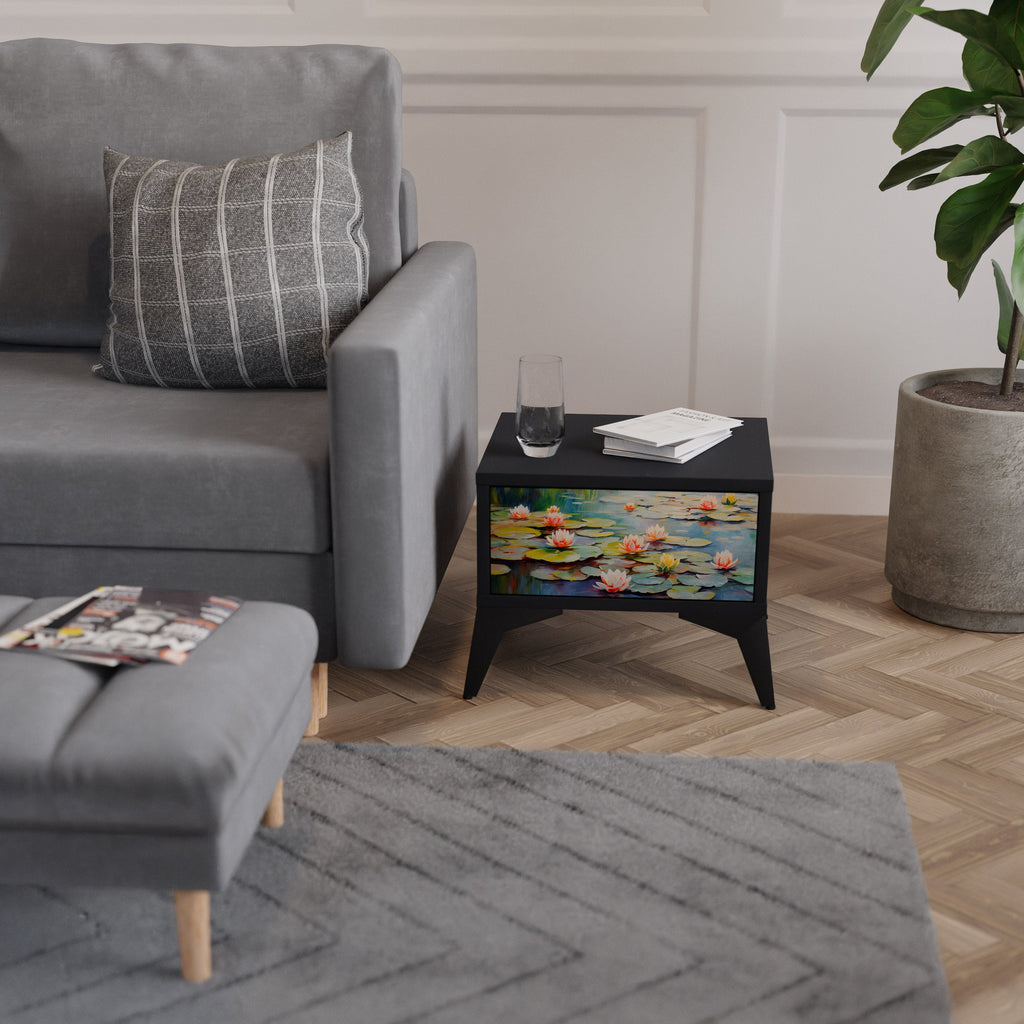 BLOOMING WATERS Nightstand in Black Finish