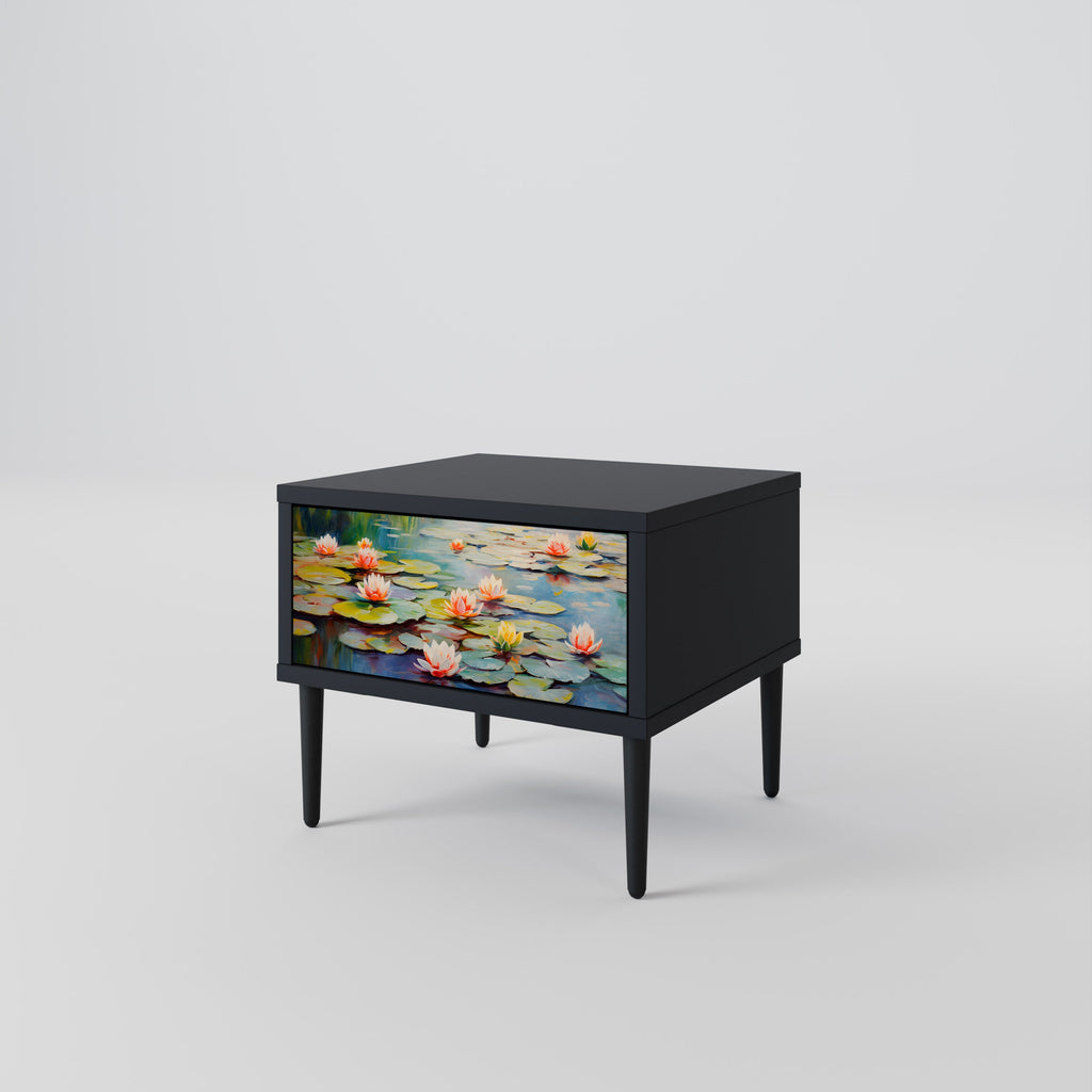 BLOOMING WATERS Nightstand in Black Finish