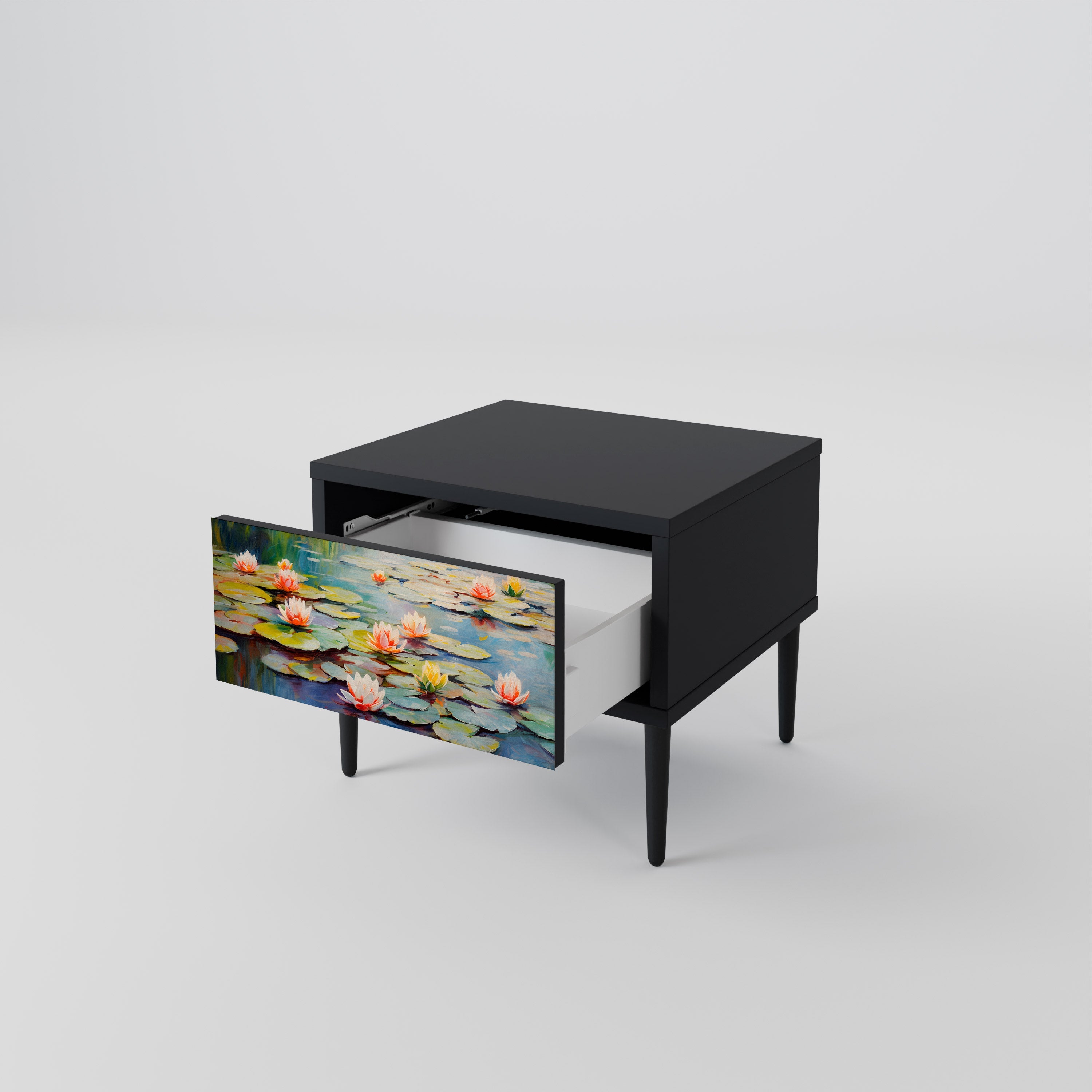 BLOOMING WATERS Nightstand in Black Finish