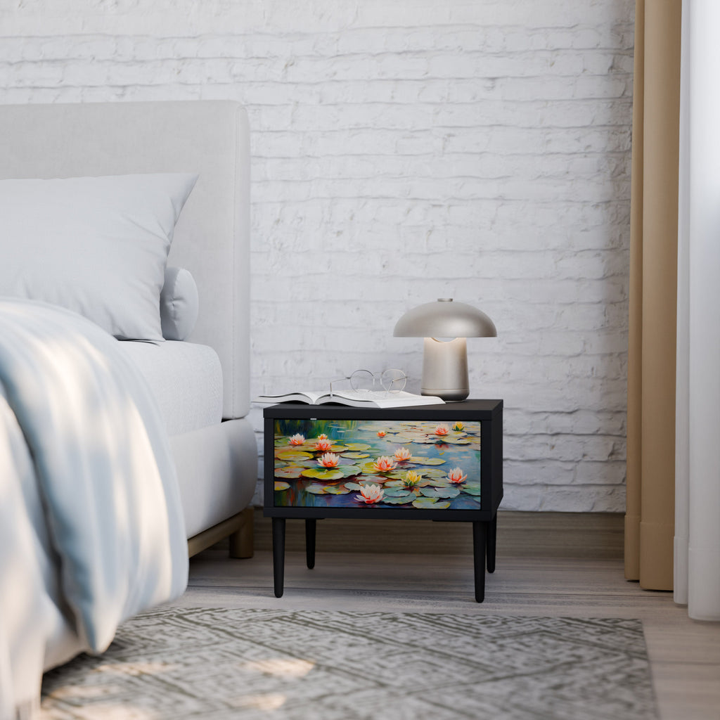 BLOOMING WATERS Nightstand in Black Finish