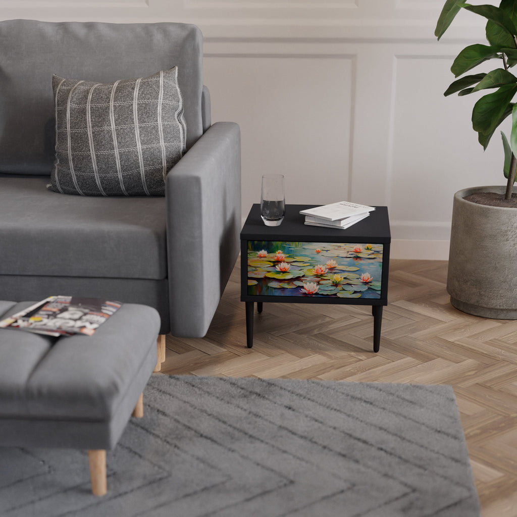 BLOOMING WATERS Nightstand in Black Finish