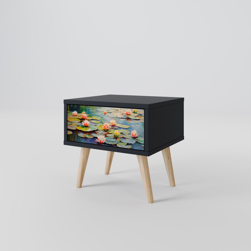 BLOOMING WATERS Nightstand in Black Finish