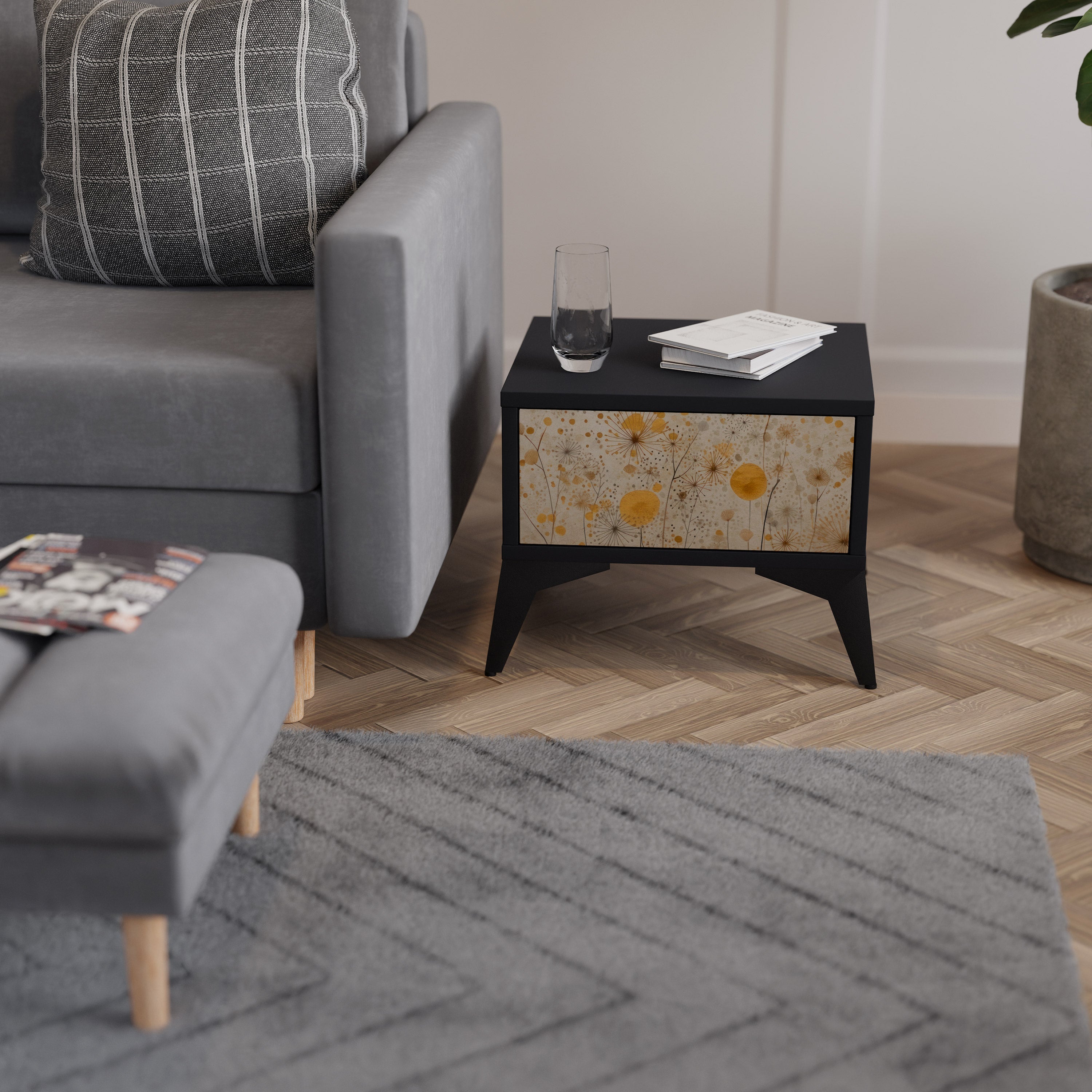 MORNING GLADE Mesa de Cabeceira em Acabamento Preto