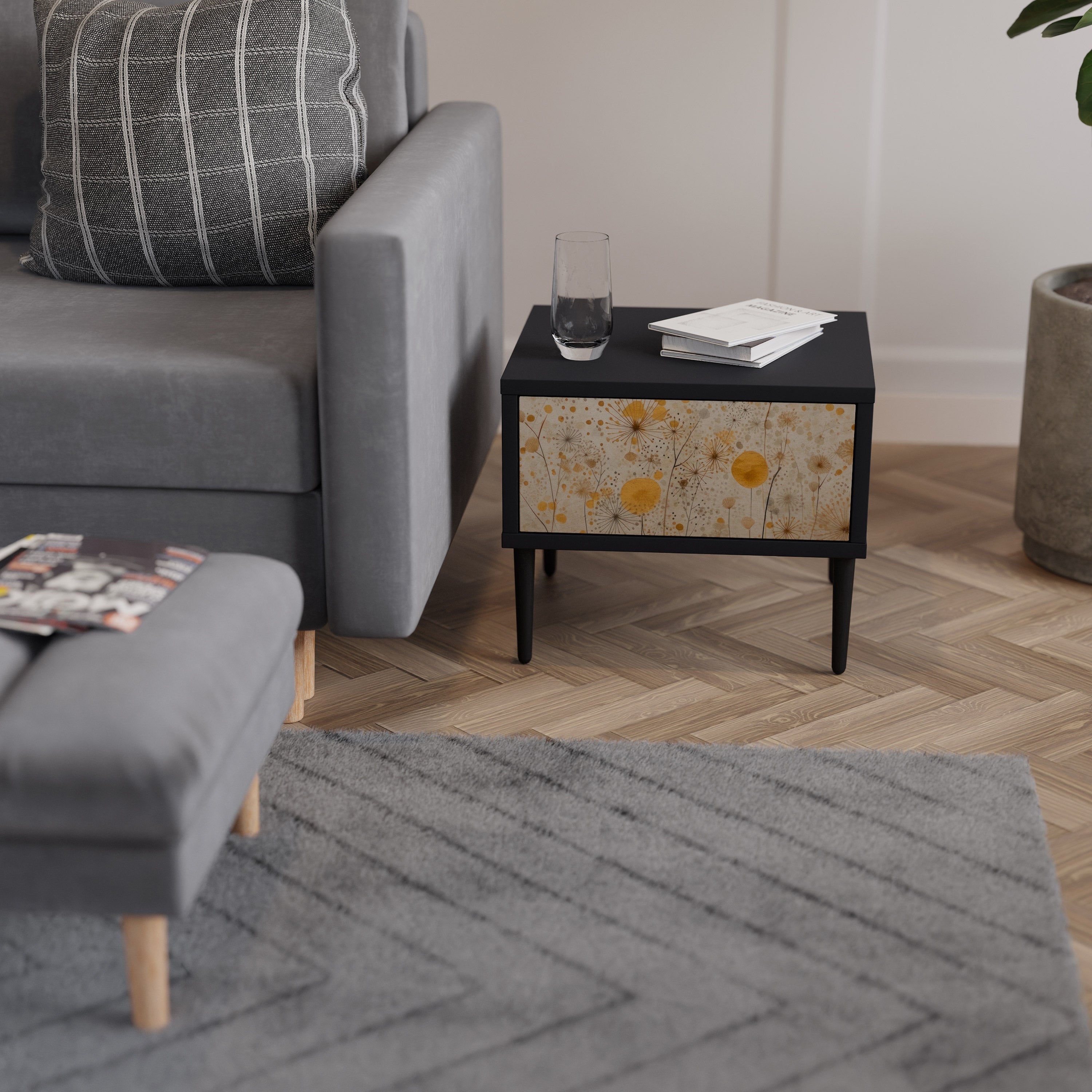 MORNING GLADE Mesa de Cabeceira em Acabamento Preto