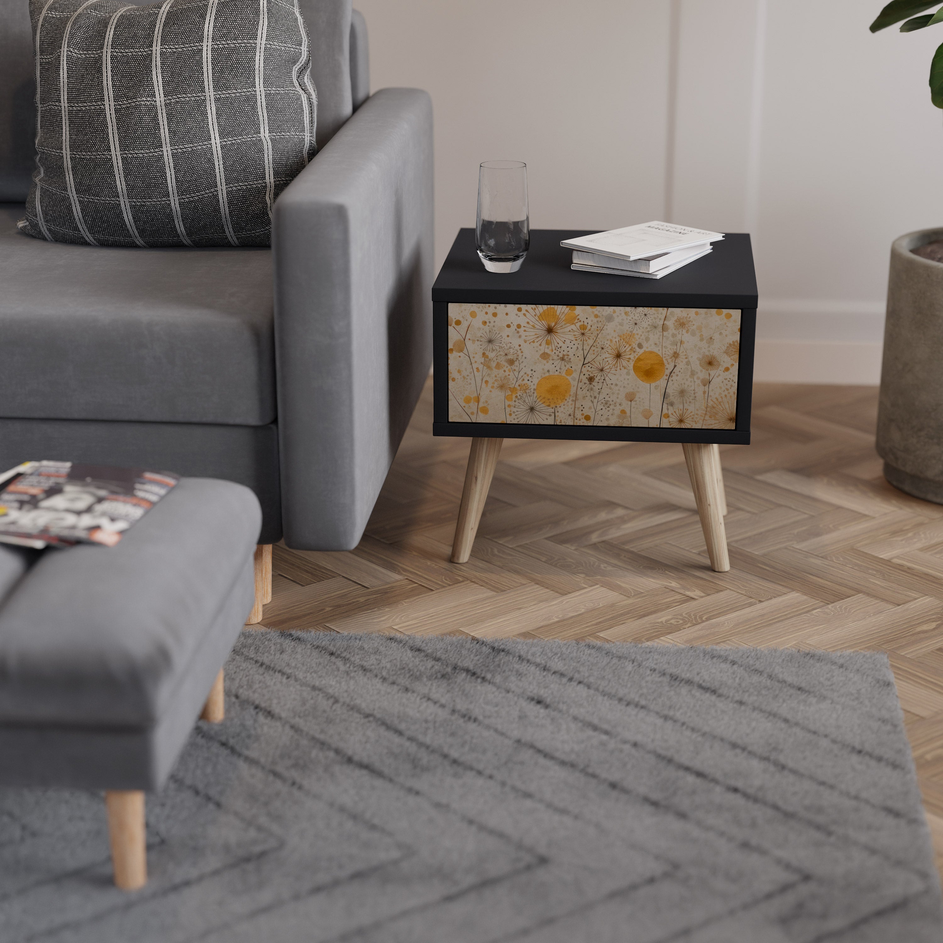 MORNING GLADE Mesa de Cabeceira em Acabamento Preto