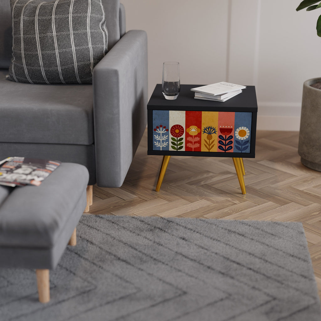 SCANDIC FLOWERET Mesa de Cabeceira em Acabamento Preto