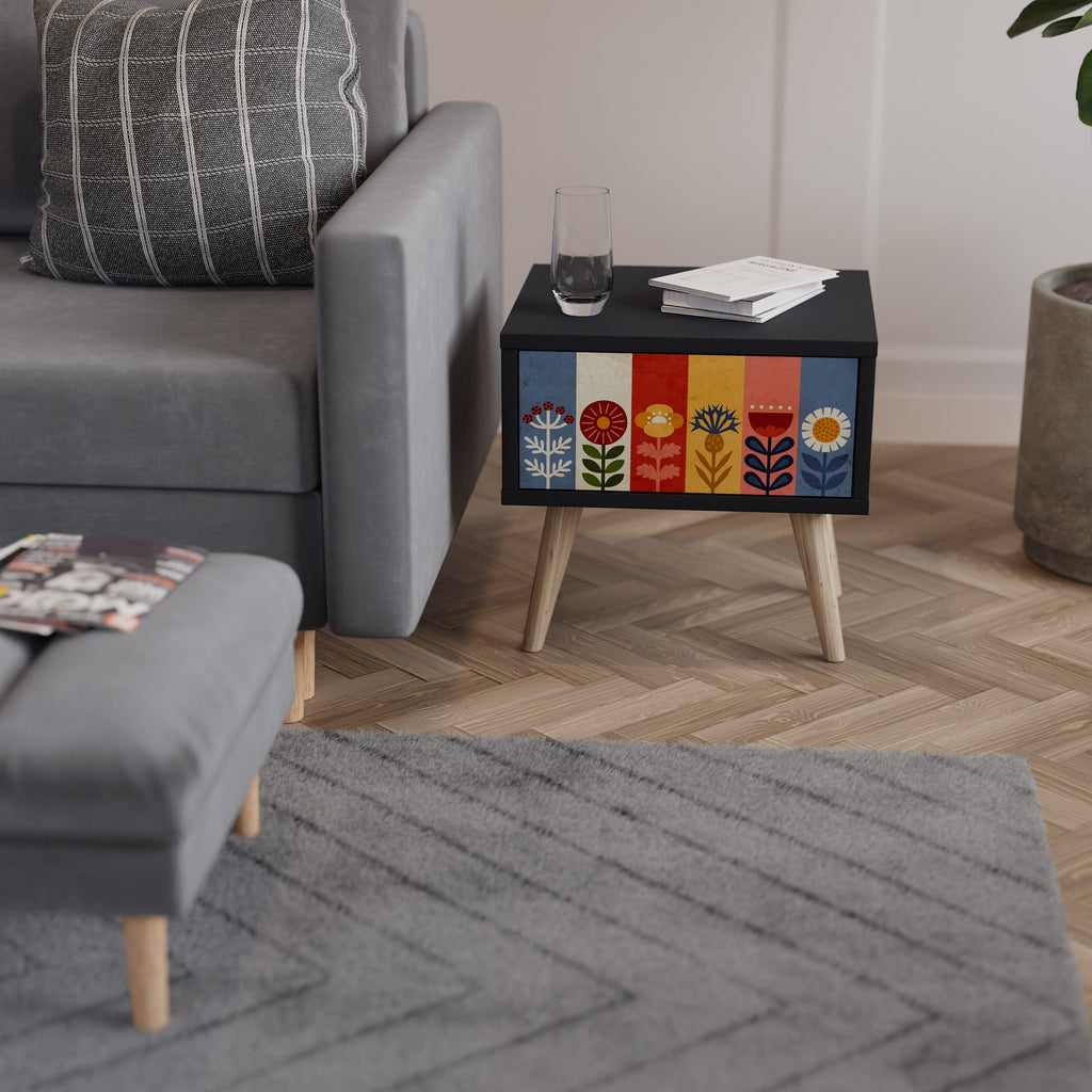 SCANDIC FLOWERET Mesa de Cabeceira em Acabamento Preto