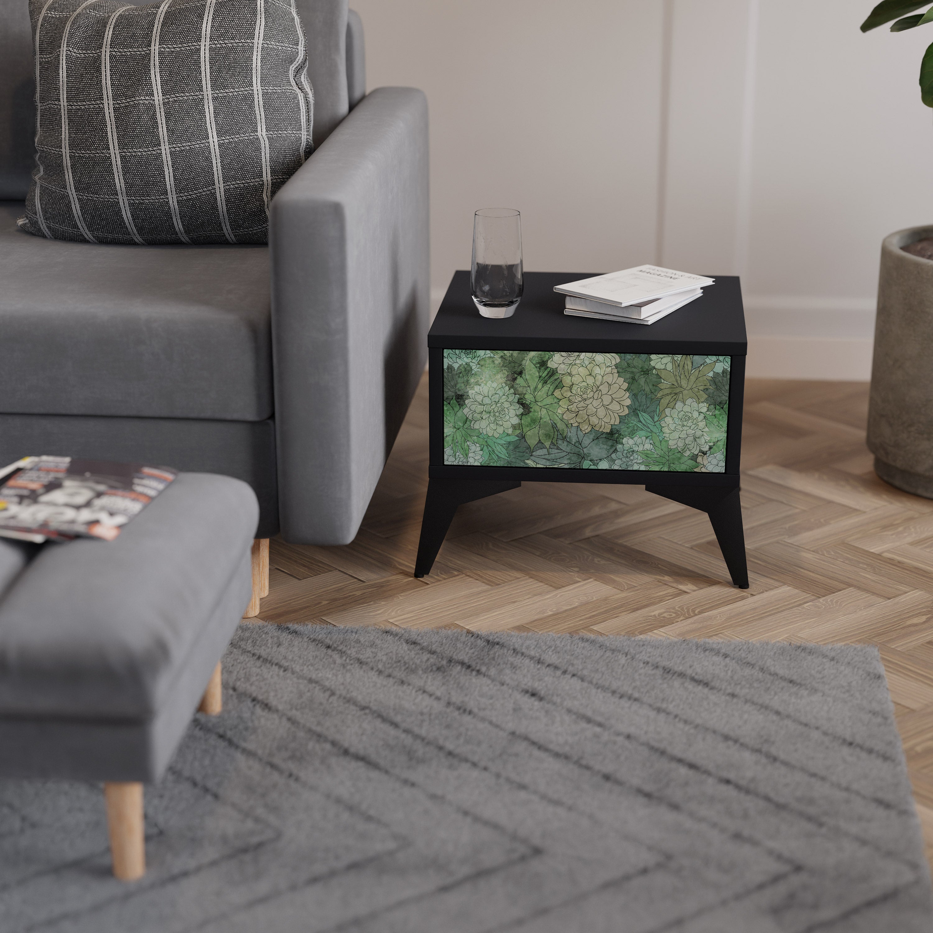 SUCCULENT CLUSTER Mesa de Cabeceira em Acabamento Preto