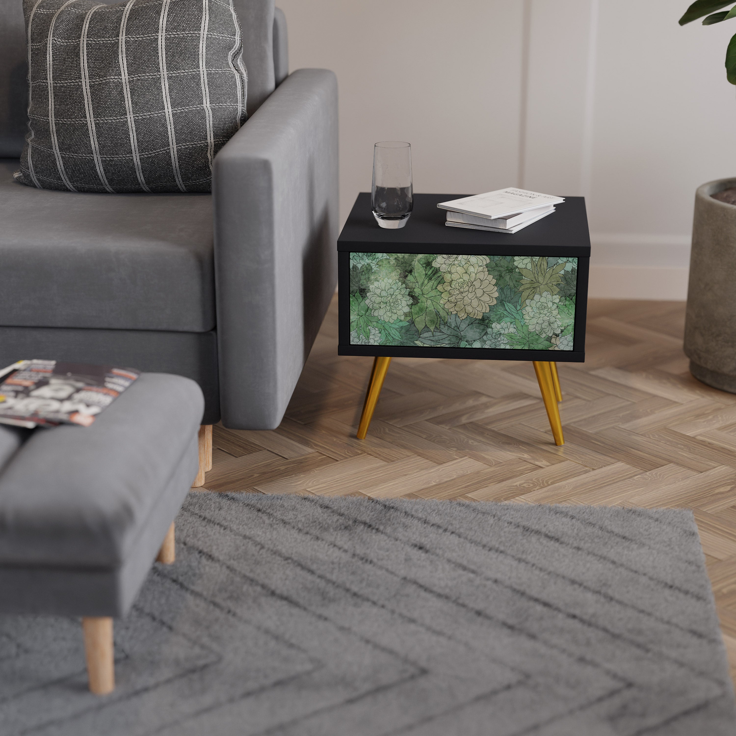 SUCCULENT CLUSTER Mesa de Cabeceira em Acabamento Preto