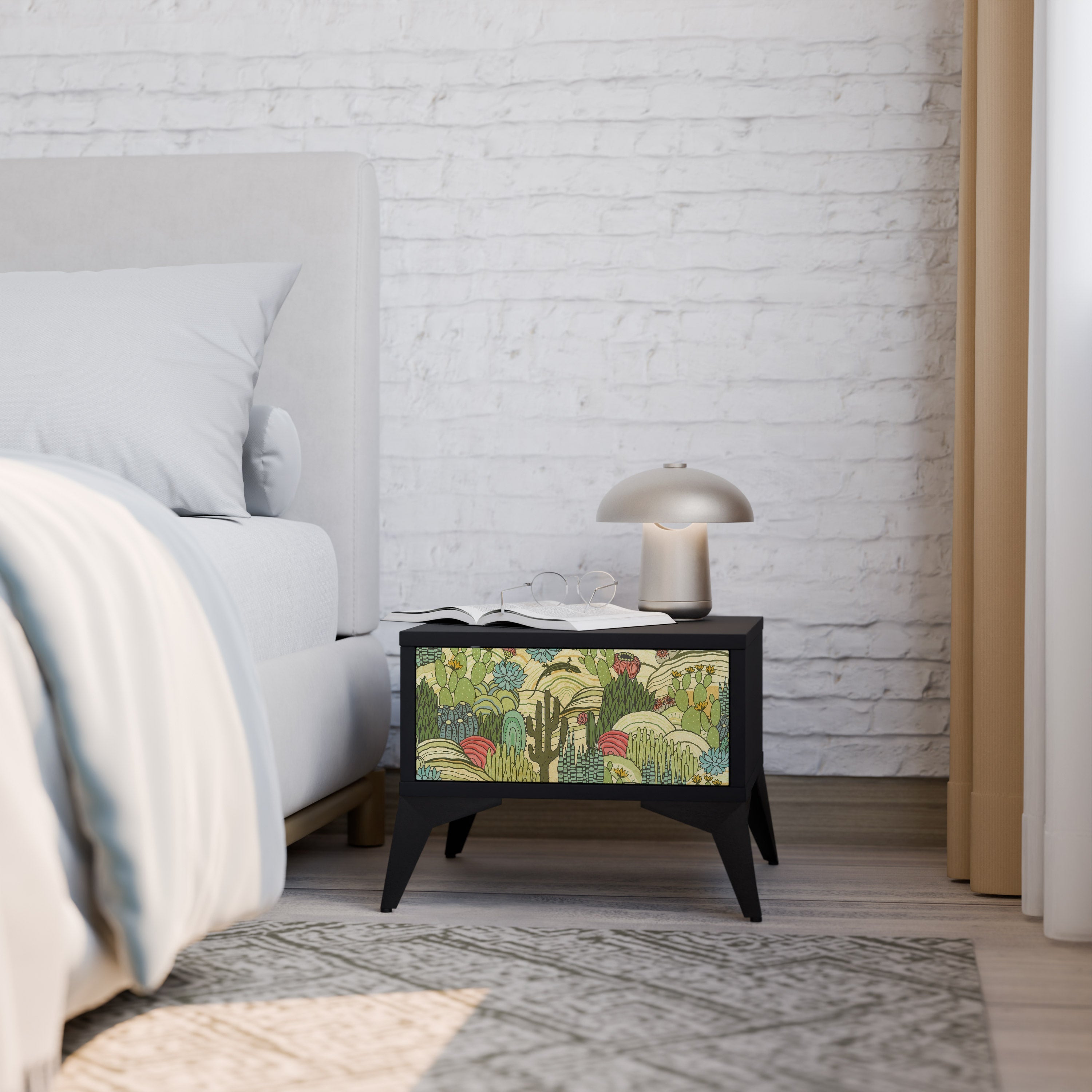 SUCCULENTS KALEIDOSCOPE Mesa de Cabeceira em Acabamento Preto