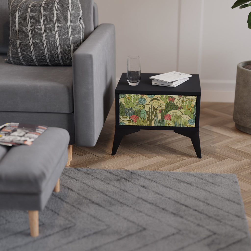 SUCCULENTS KALEIDOSCOPE Mesa de Cabeceira em Acabamento Preto